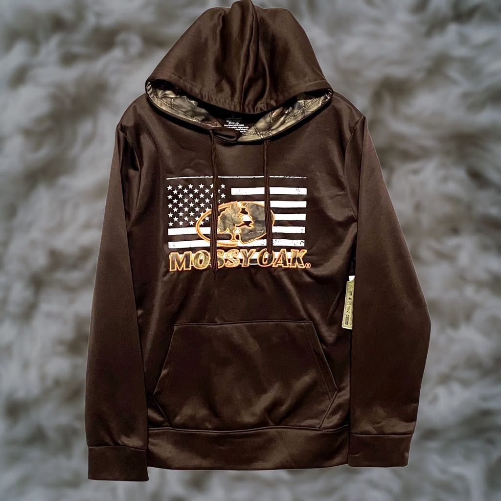 Vintage Mossy Oak Brown Hoodie Pullover Mens L American Flag Camo Hunting Outdoors NWT Size US L / EU 52-54 / 3 - 1 Thumbnail