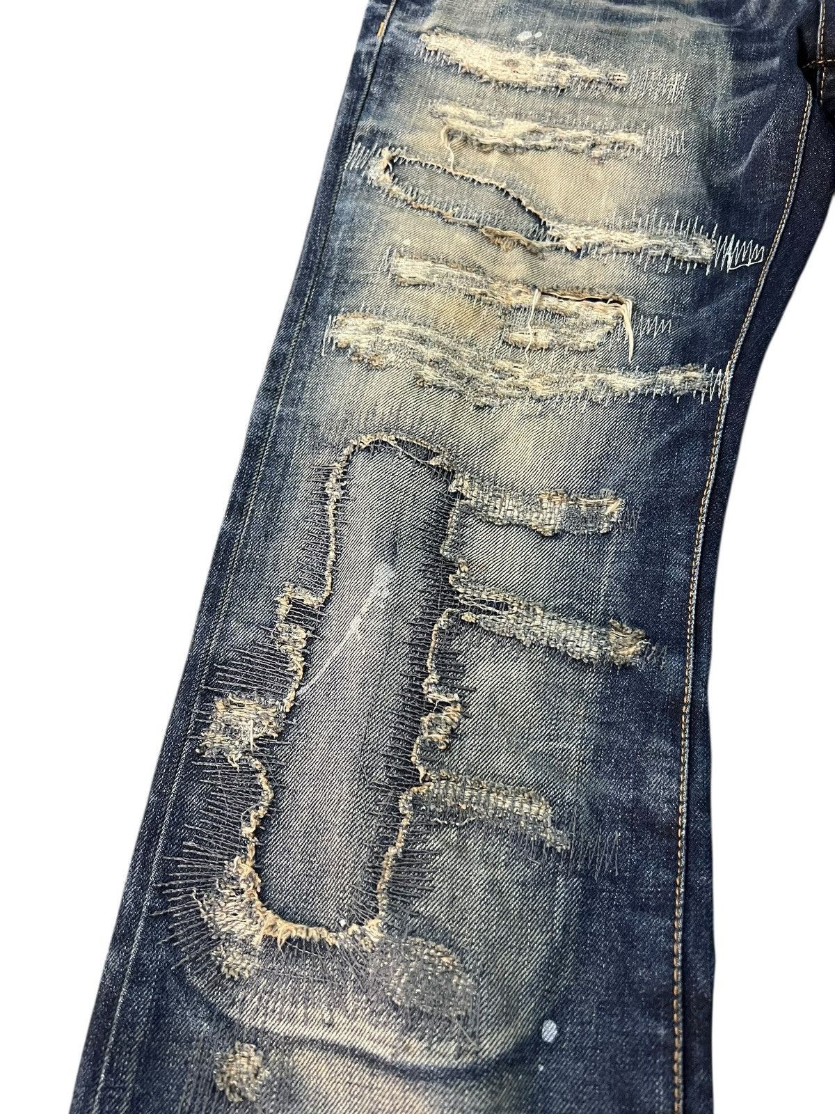 Japanese Brand 💥Flare💥Vintage Jack Rose Distress Patchwork Jean Size US 33 - 6 Thumbnail