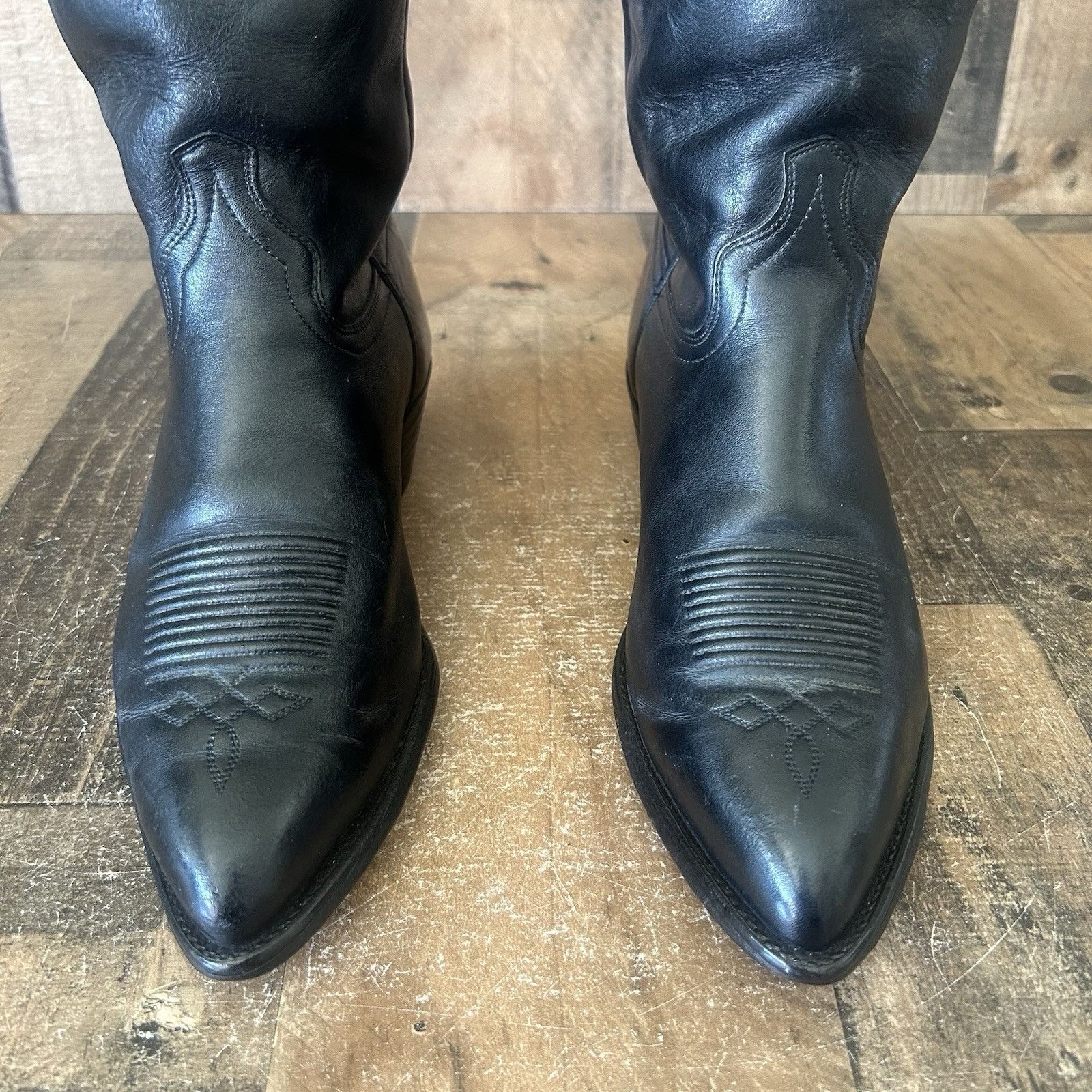 Vintage J Chisholm Vintage Classic Black Cowboy Boots Mens 8.5 D Size US 8.5 / EU 41-42 - 8 Thumbnail