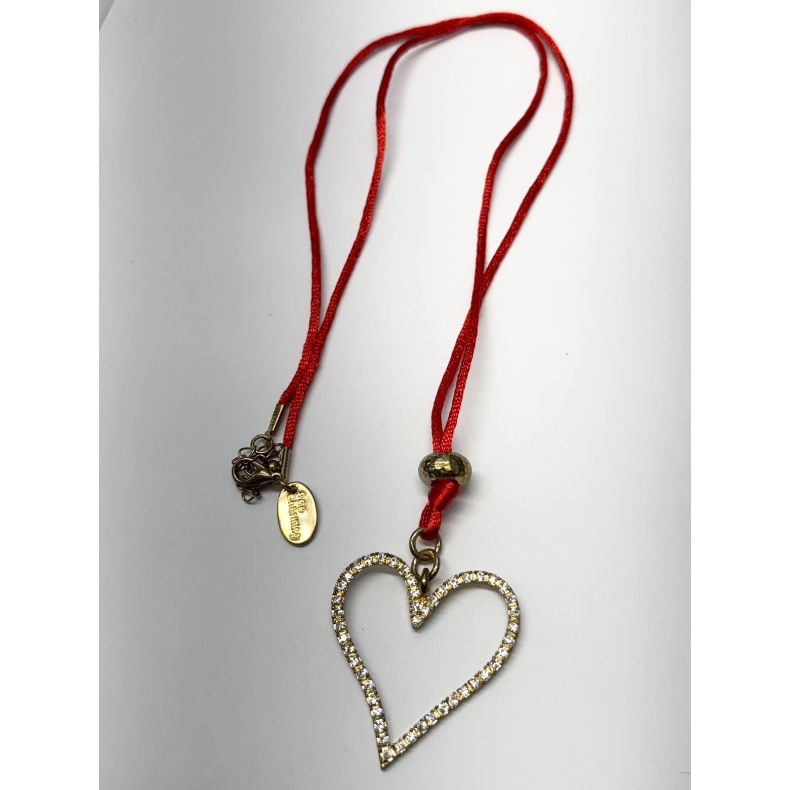 Vintage Fabric rhinestone heart rhinestone pendant necklace Size ONE SIZE - 2 Thumbnail
