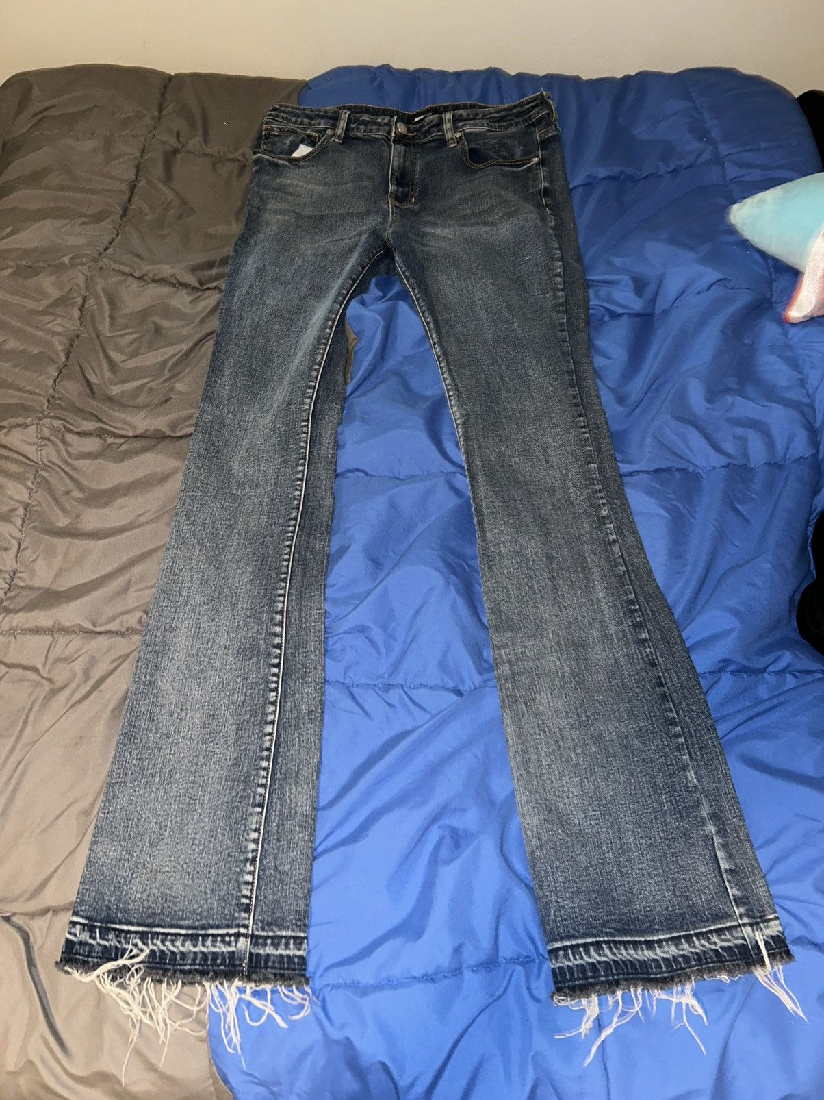 image of Distressed Stacked Jeans in Blue, Men's (Size 34)