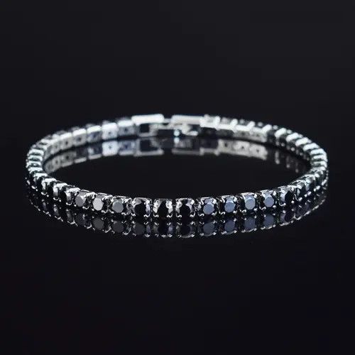 Other 4mm Tennis Chain Sterling Silver Black Zirconia Bracelet Size ONE SIZE - 7 Thumbnail