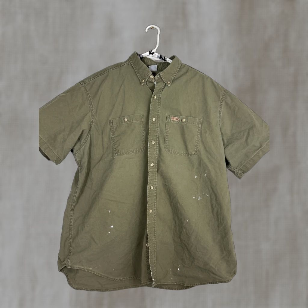Carhartt VINTAGE Carhartt Mens 2XL Short Sleeve Button-Down Shirt Cotton Green Stains Shirt Mens 2XL Green Cotton Vintage Carhartt Size US XXL / EU 58 / 5 - 1 Thumbnail