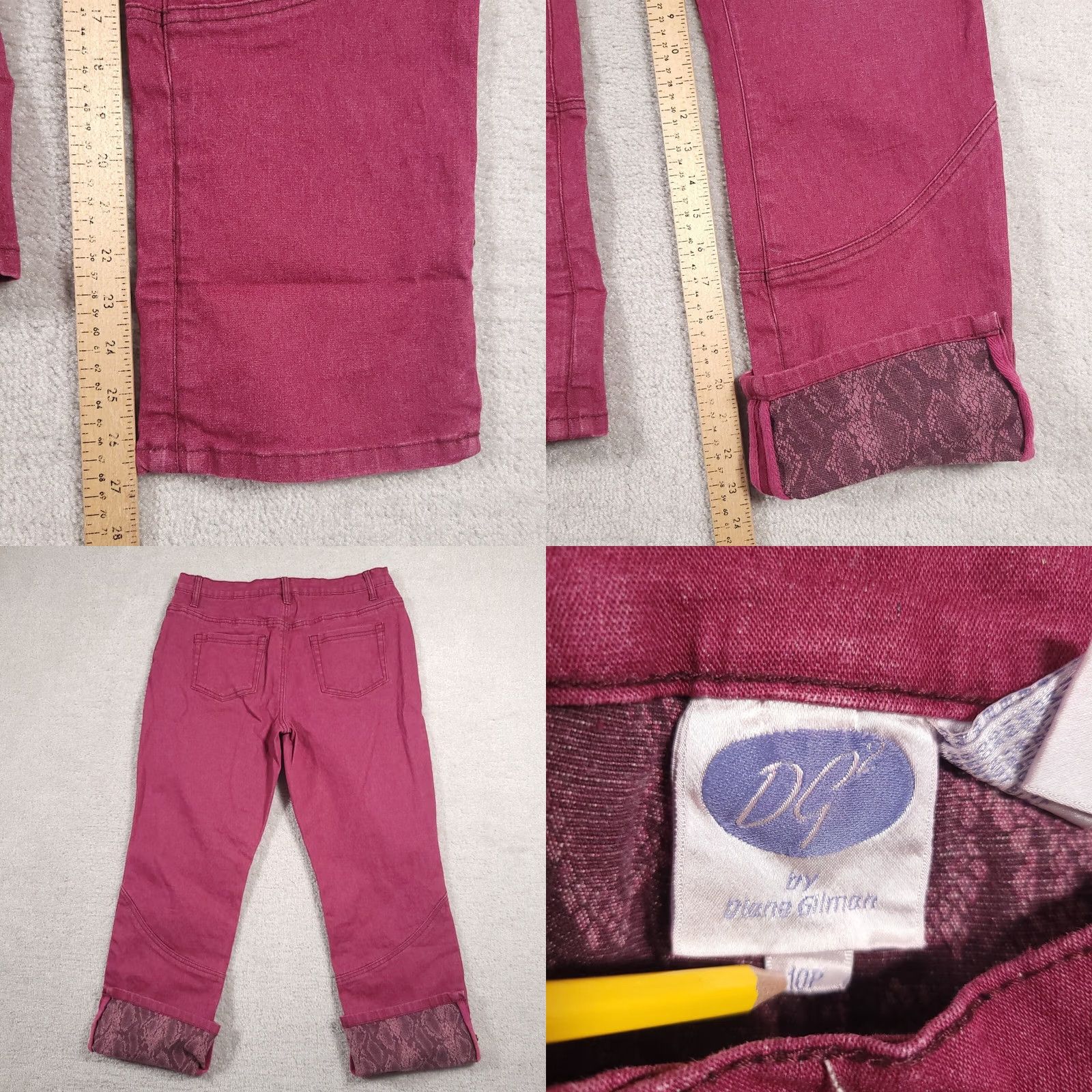 Denime Diane Gilman DG2 Denim Capri Jeans Women's 10P Pink Cuffed Convertible Snake Jeans Capris Regular Petite Womens 10P Pink Snake Convertible Cuffed Size 32" / US 10 / IT 46 - 9 Thumbnail