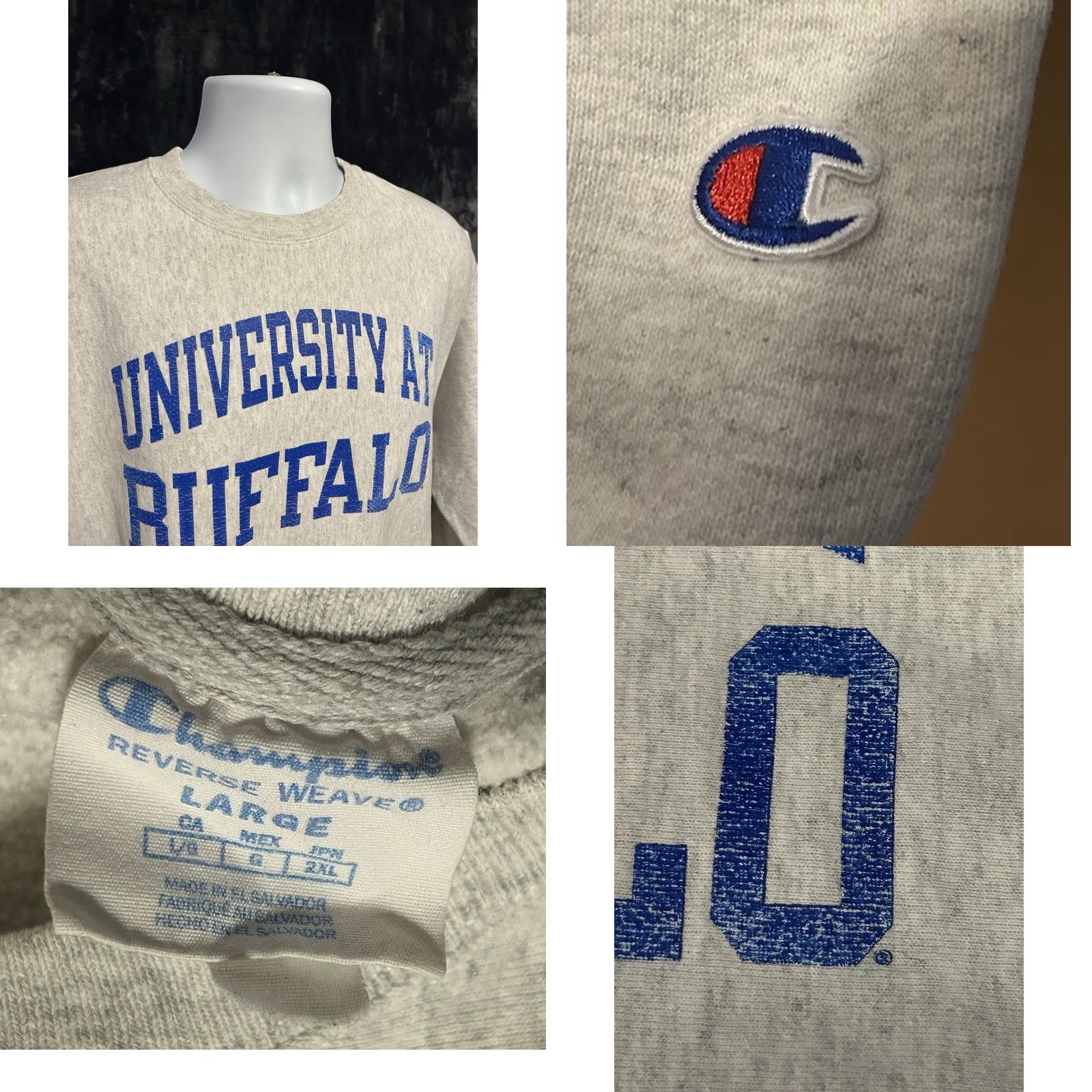 Champion VTG Champion University At Buffalo Reverse Weave Sweatshirt Men L Light Gray Pullover Crew Neck Long Sleeve Logo Corded Knit All Seasons Regular Mens) Size US L / EU 52-54 / 3 - 8 Thumbnail