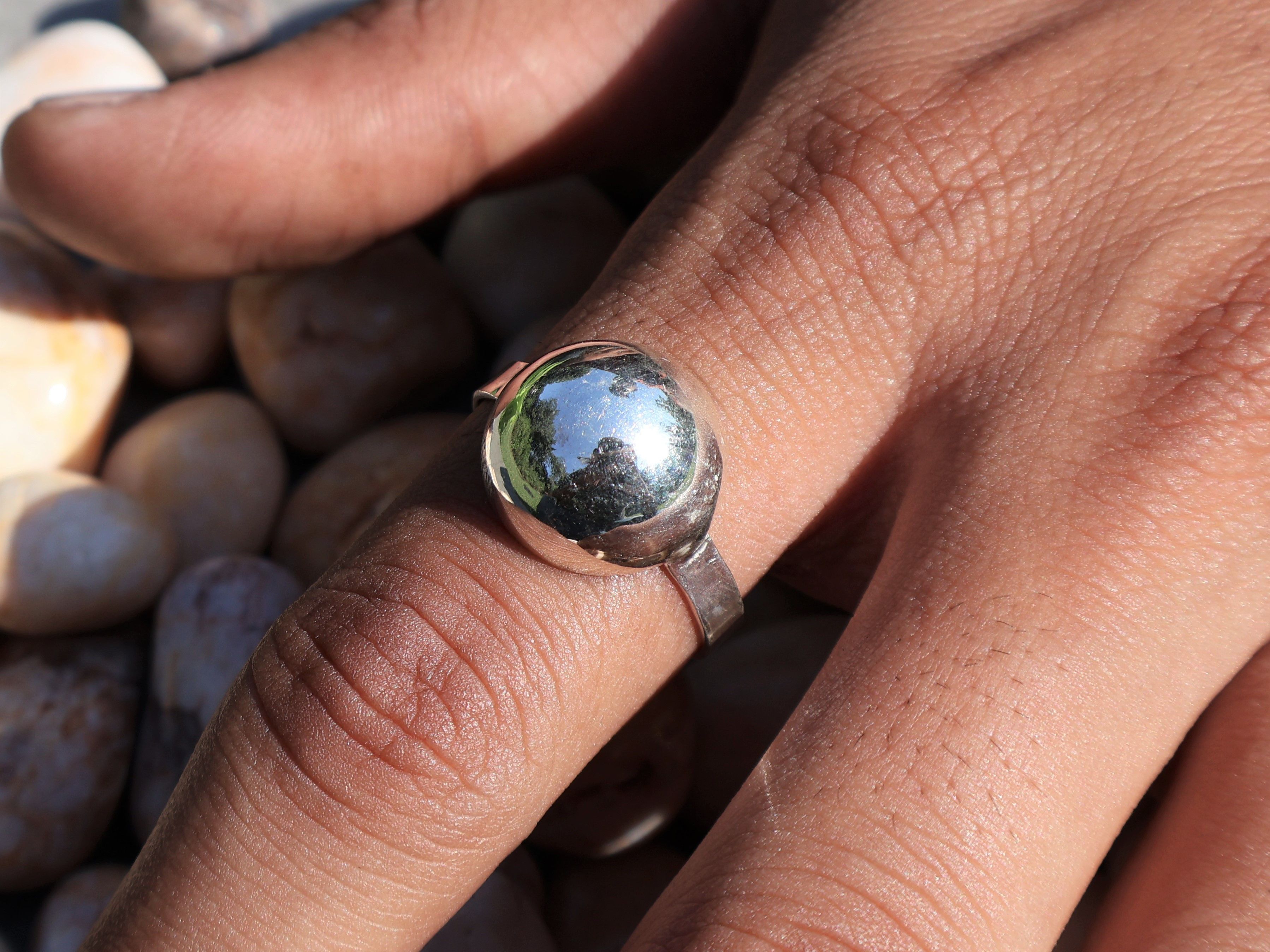 Handmade Half Round Ball Ring, 925 Sterling Silver, Handmade Ring, Size ONE SIZE - 9 Thumbnail