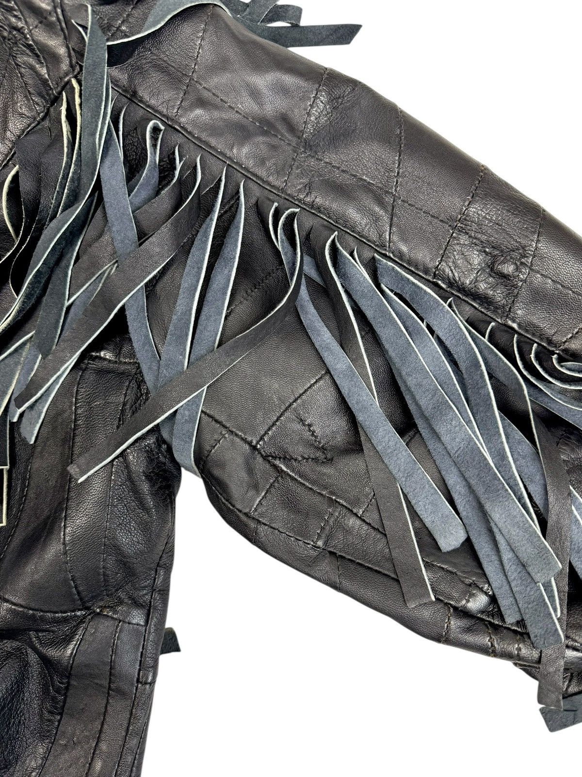 Genuine Leather Vintage Black Fringe Leather Jacket Biker Western Cropped Size US L / EU 52-54 / 3 - 8 Thumbnail