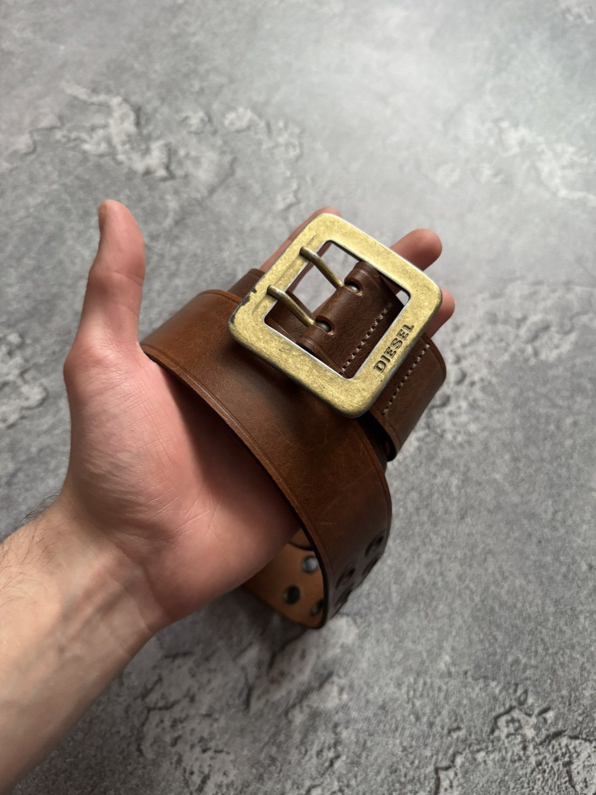 Diesel × Diesel Black Gold Diesel 100cm vintage brown leather belt biker Size ONE SIZE - 2 Thumbnail