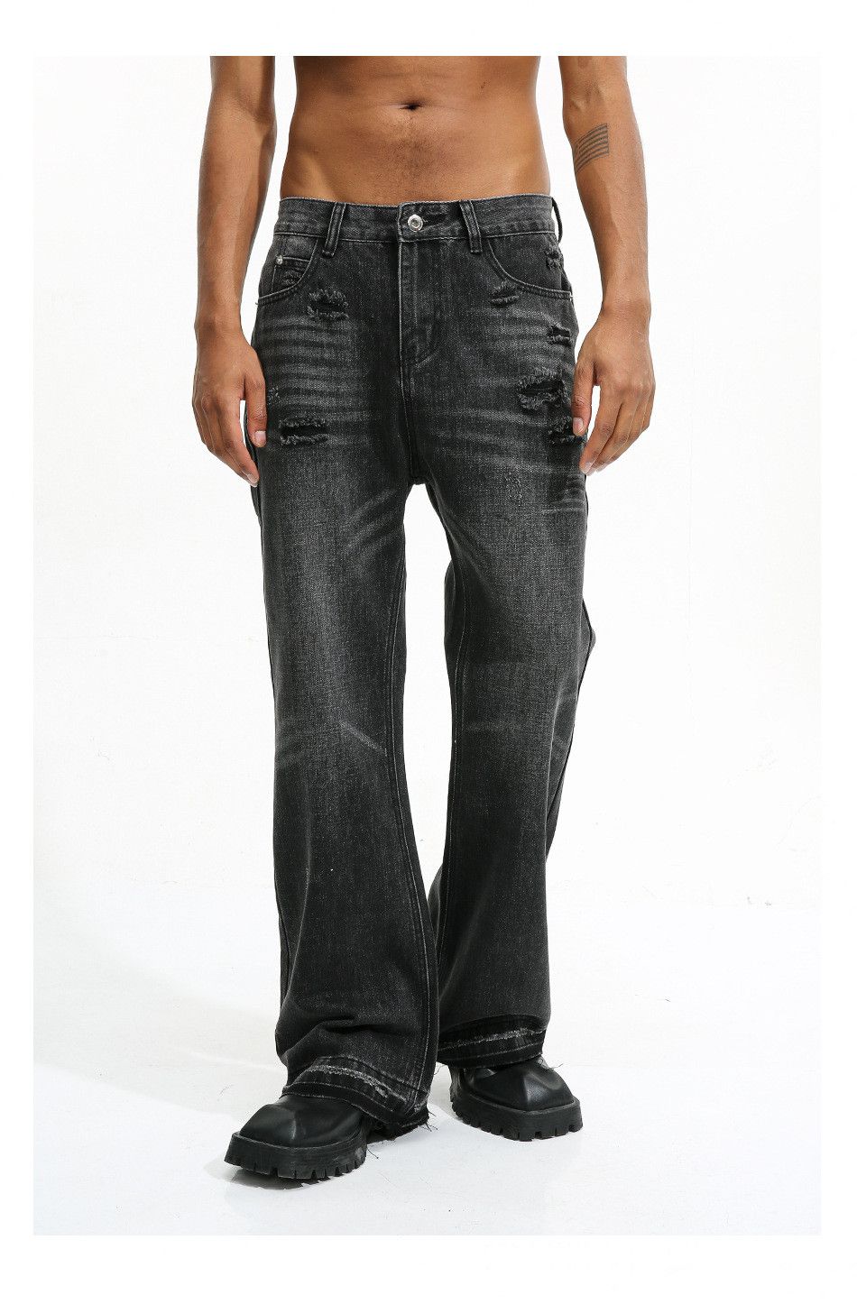 punk washed faded yuppie damaged flared jeans