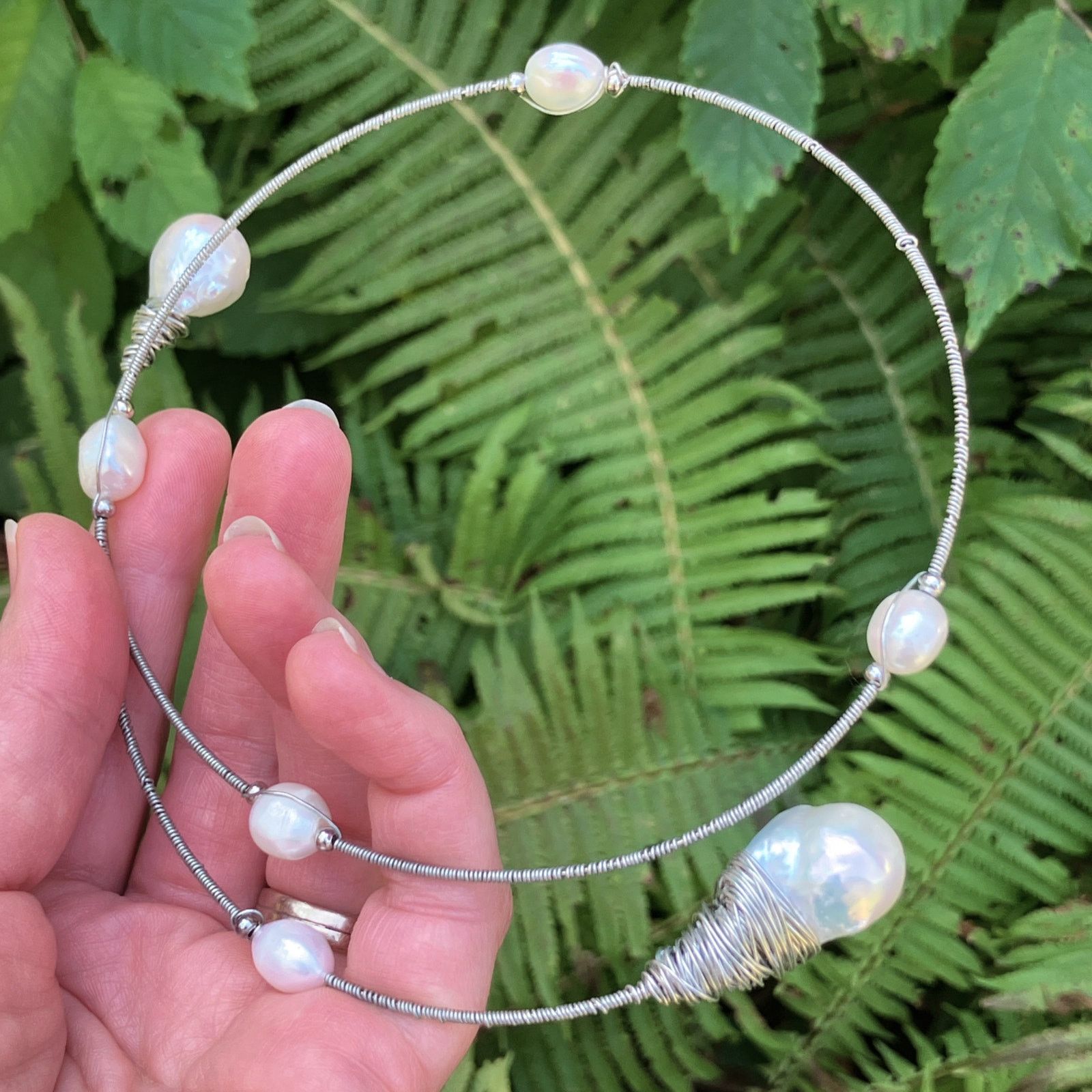 Vintage Genuine Baroque Pearl Collar Choker Necklace Wire Wrap Size ONE SIZE - 5 Thumbnail