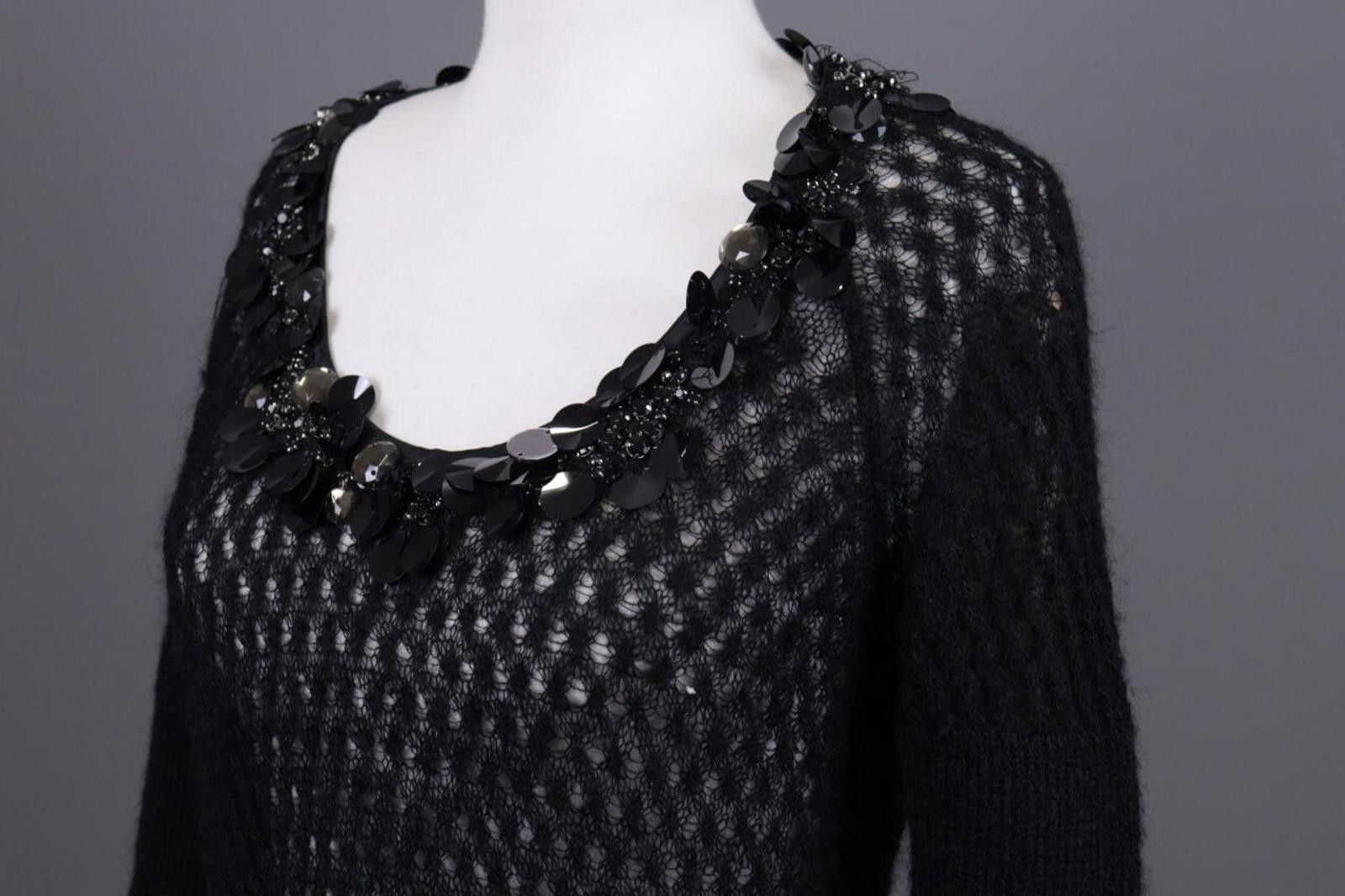Pink Floyd Pinko Black 3/4 Sleeve Knit Mesh Mohair Bodycon Dress Size L Size L / US 10 / IT 46 - 11 Thumbnail