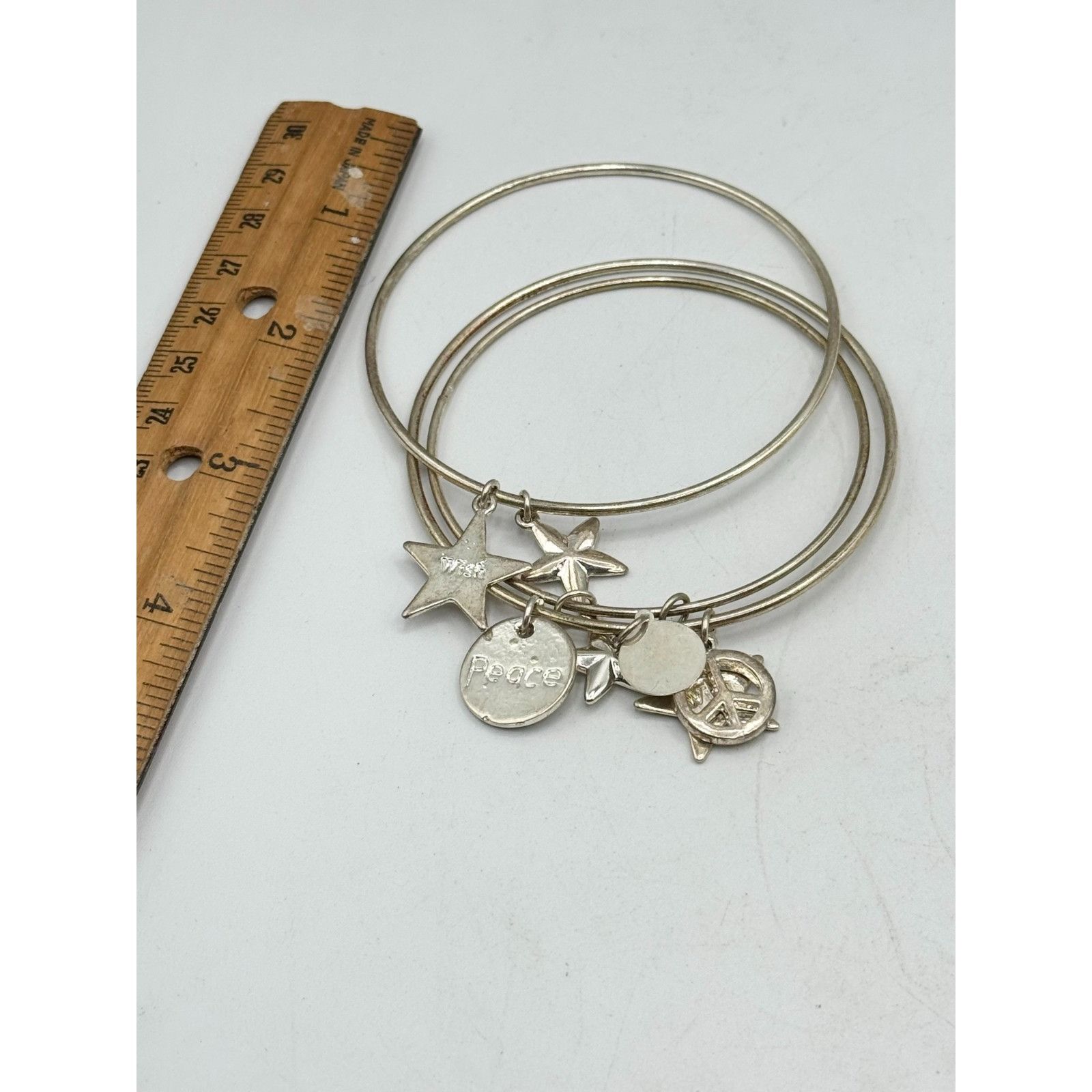 Other Silver peace wish star charm bangle bracelet set of 3 Size ONE SIZE - 3 Thumbnail