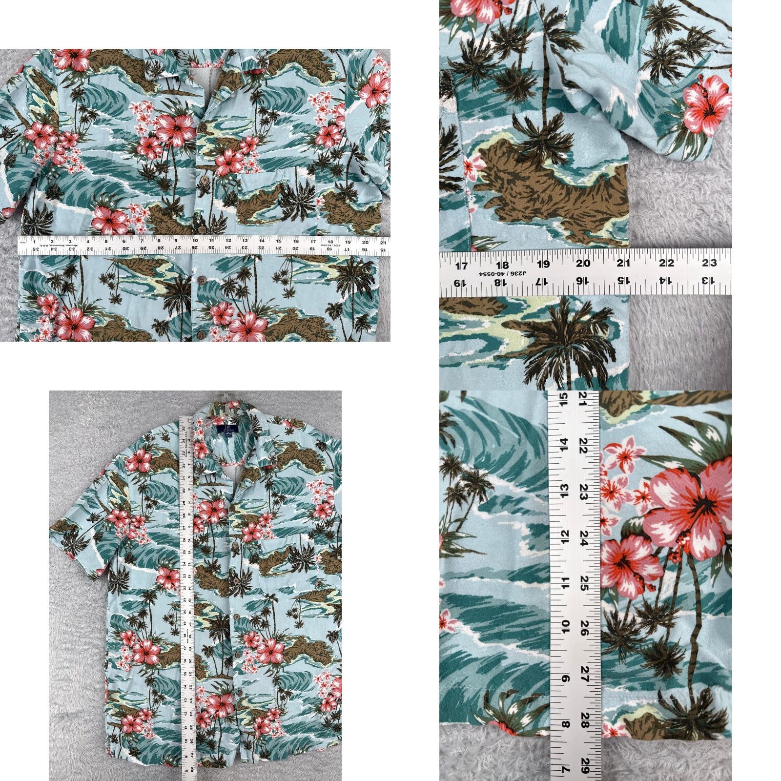 George George Men's Shirt Medium Blue Pink Floral Hibiscus Button-Up 100% Rayon Hawaiian Size US M / EU 48-50 / 2 - 8 Thumbnail