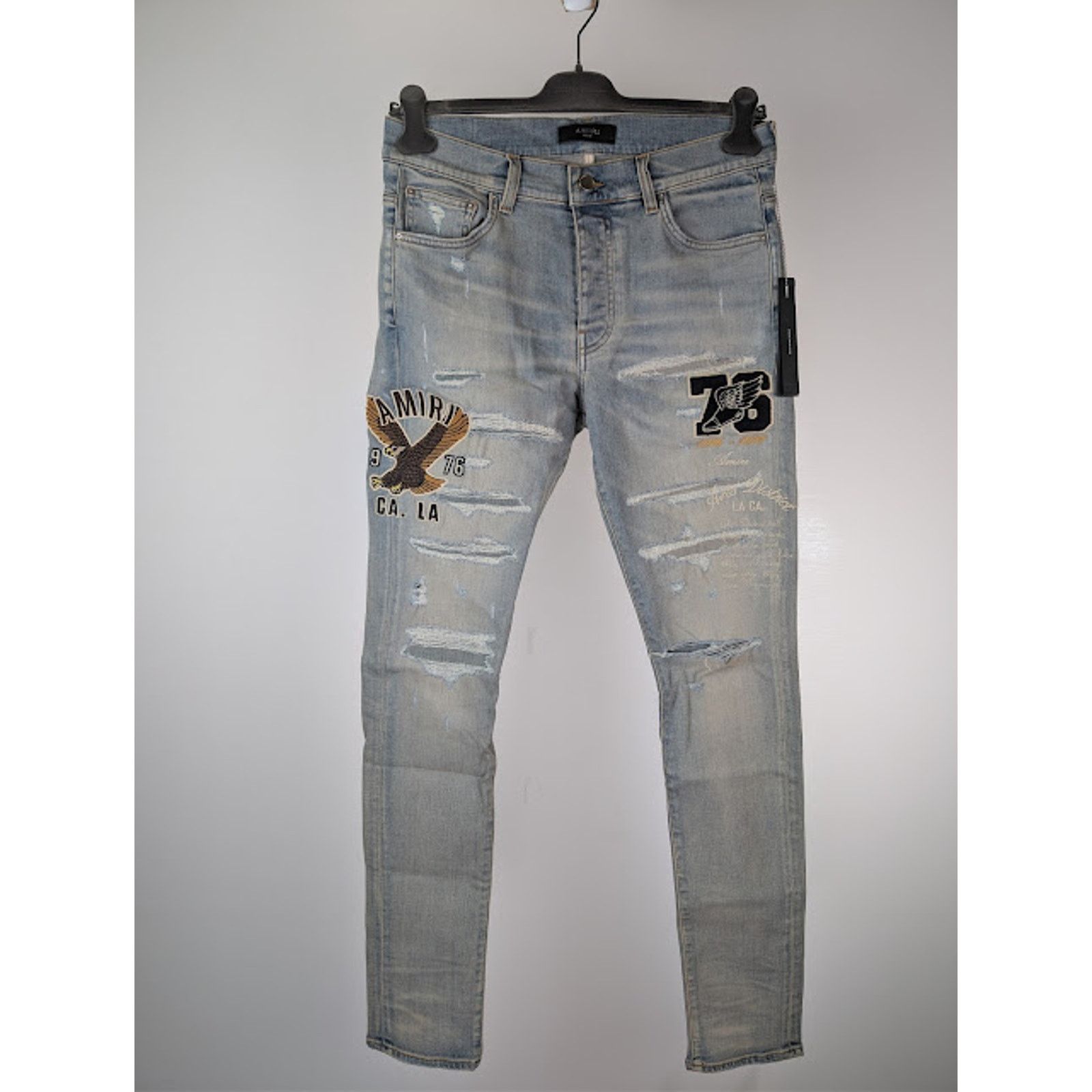Amiri o1rshd1 Varsity Eagle Logo Skinny Jeans in Antique Indigo 33 Size US 33 - 2 Thumbnail