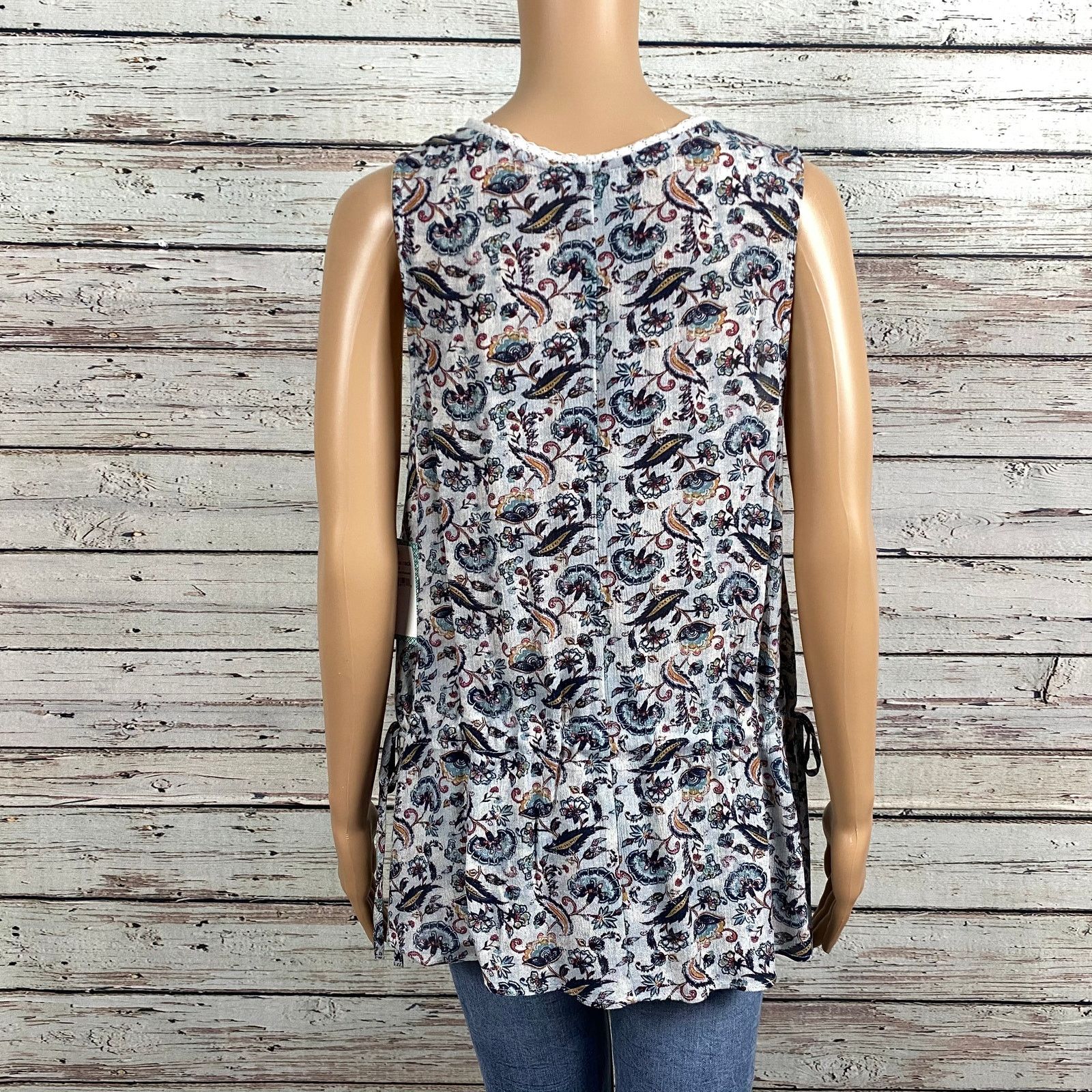 Other Susina Nordstrom Gray Floral Keyhole Peasant Shirt Large Size L / US 10 / IT 46 - 2 Thumbnail