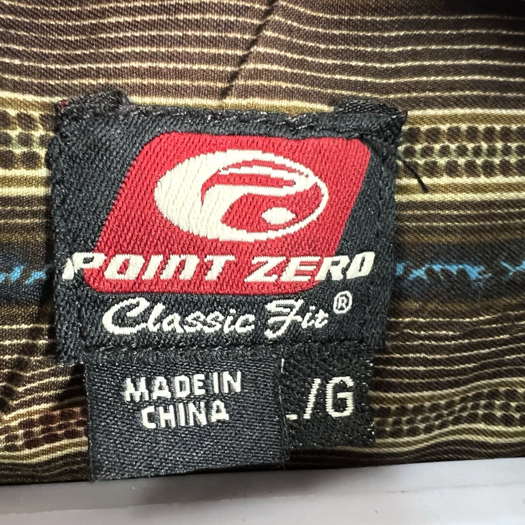 Point Zero Point Zero Classic Fit Button-Up Shirt Mens Size L Brown/Blue Striped Textured Collared Casual All Seasons Pockets Size US L / EU 52-54 / 3 - 6 Thumbnail