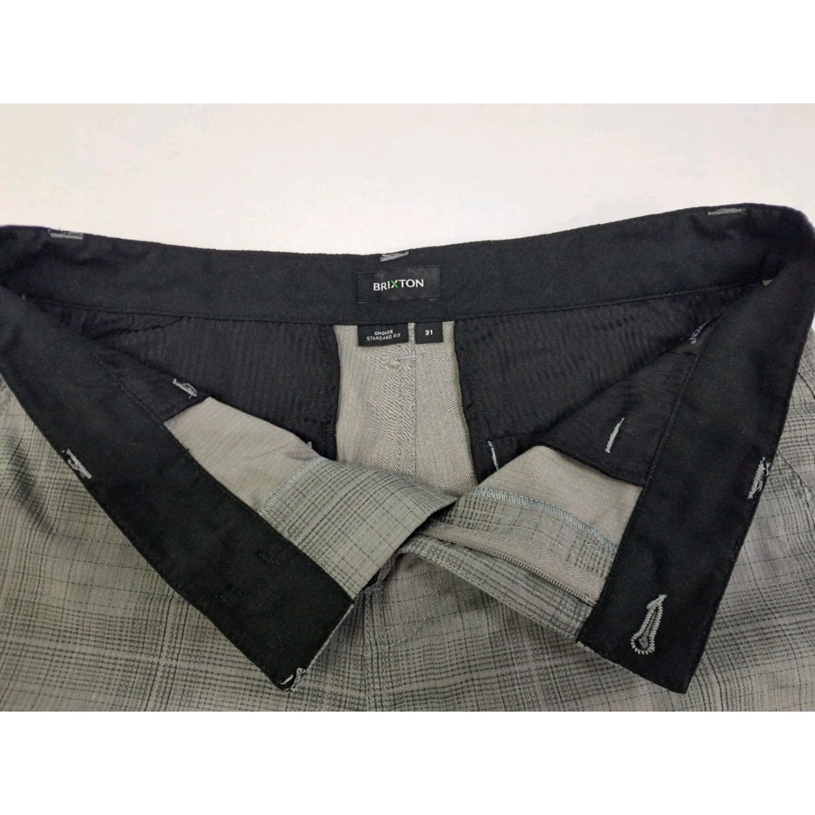 Brixton Brixton Mens Standard Fit Choice-X Chino Crossover Grey Plaid Shorts 31 Size US 31 - 4 Thumbnail