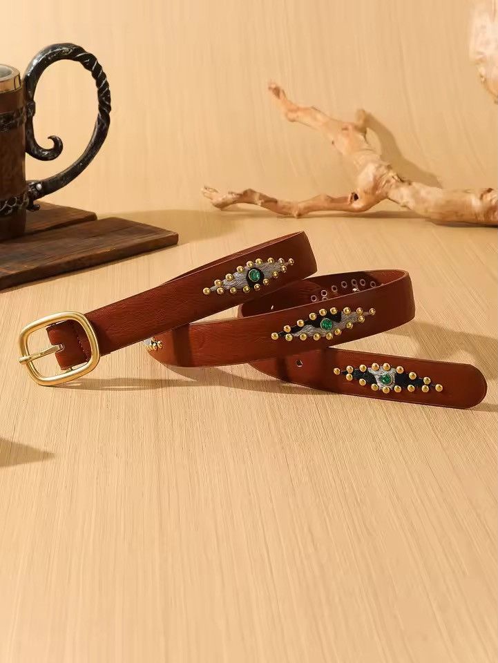 Japanese Brand Brown studded western style 102 cm Size 34 - 3 Thumbnail