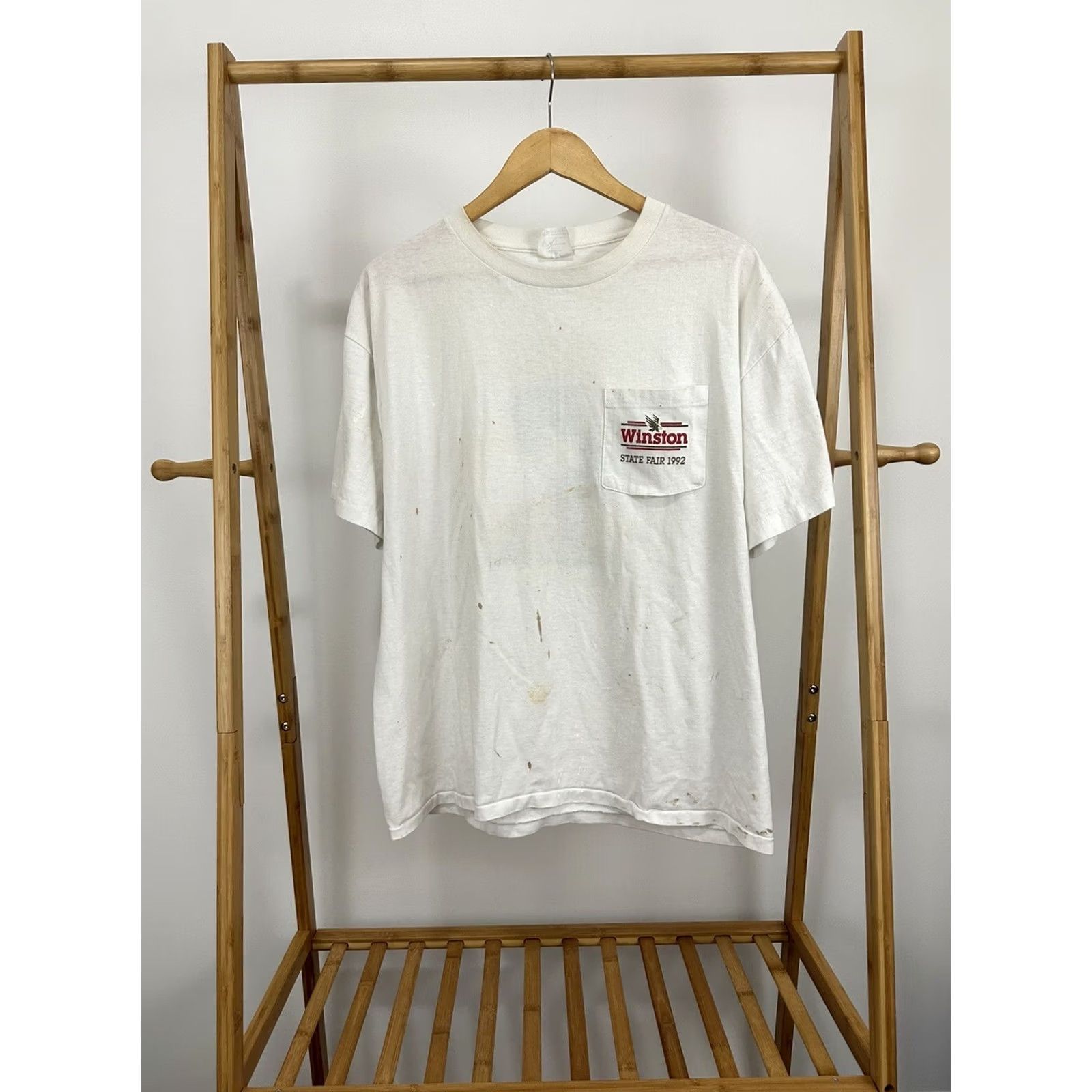 Vintage VINTAGE 90s Winston Racing T-Shirt State Fair 1992 XL White Pocket Worn Mens Size US XL / EU 56 / 4 - 2 Thumbnail