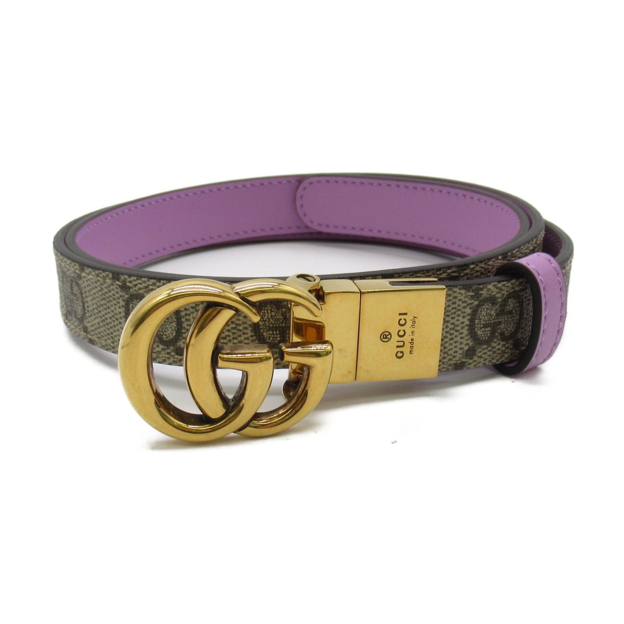 image of Gucci GG Marmont Reversible Belt Beige Purple GG Supreme Canvas 65941892Tic976385 in White, Women's