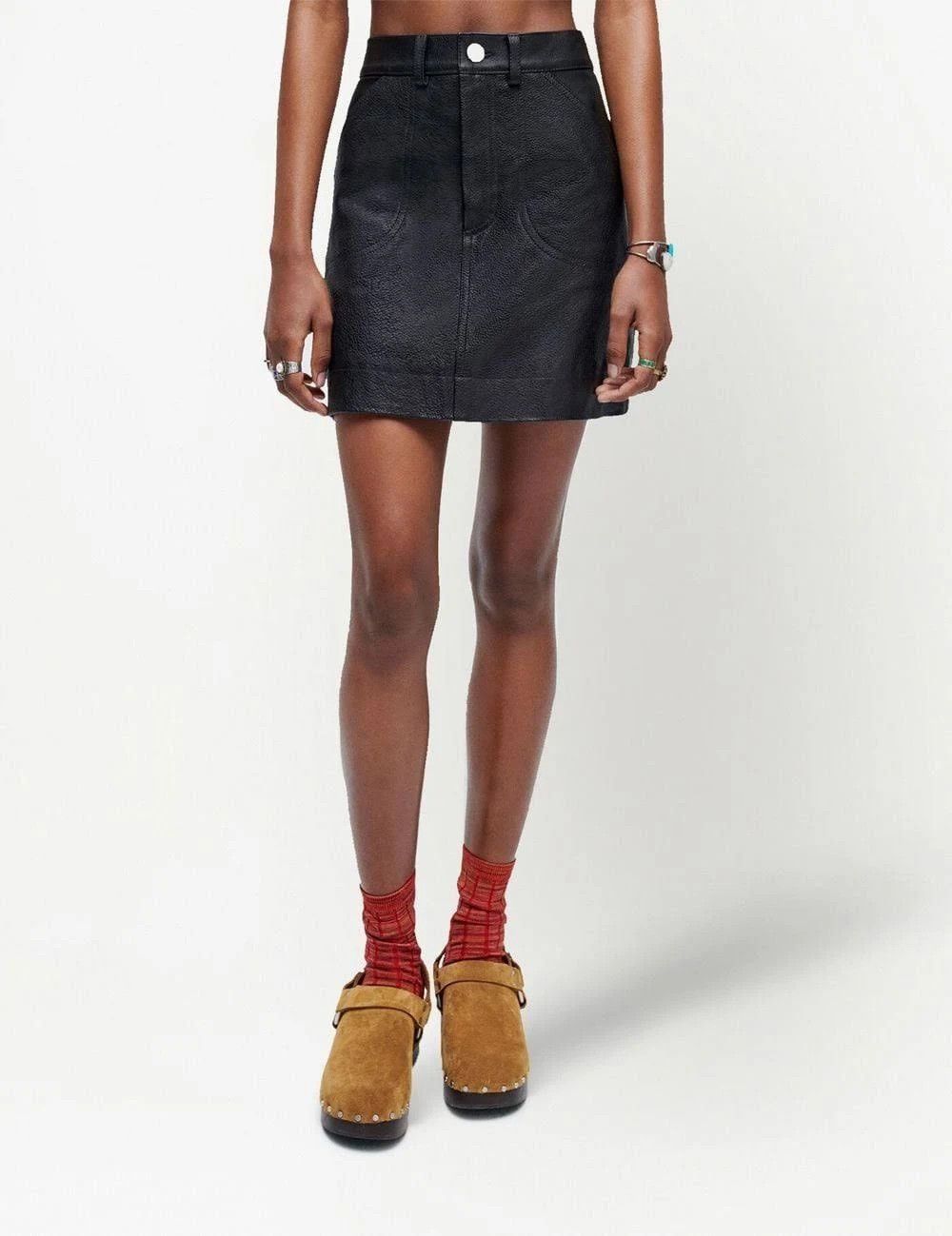 RE/DONE o1mle0524 Leather Short Mini Skirt in Black Size 29" - 6 Thumbnail