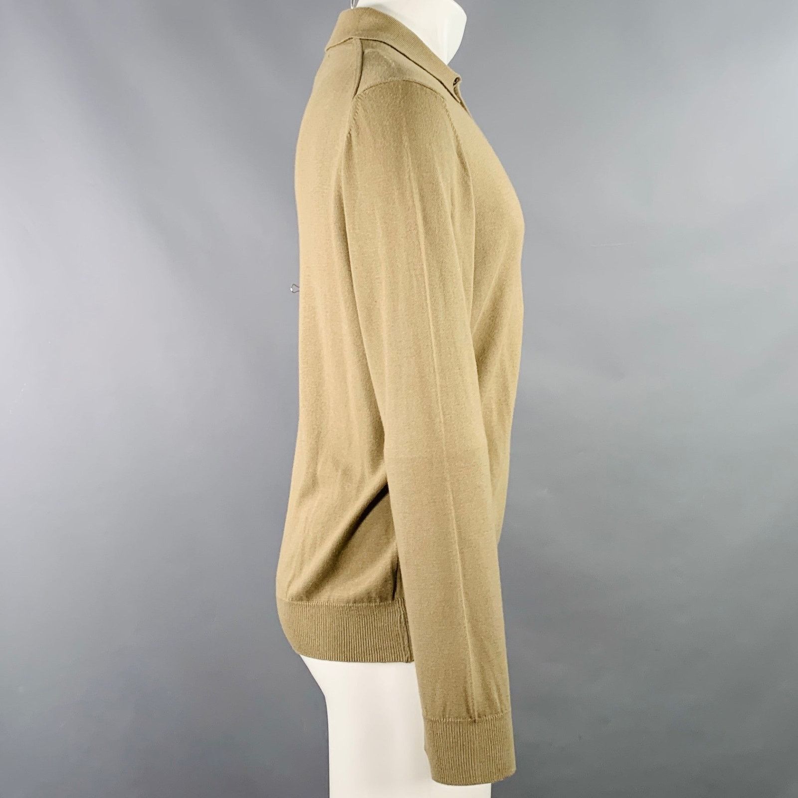 Toscano TOSCANO Size S Khaki Cotton Blend Long Sleeve Polo Pullover Size US S / EU 44-46 / 1 - 2 Thumbnail