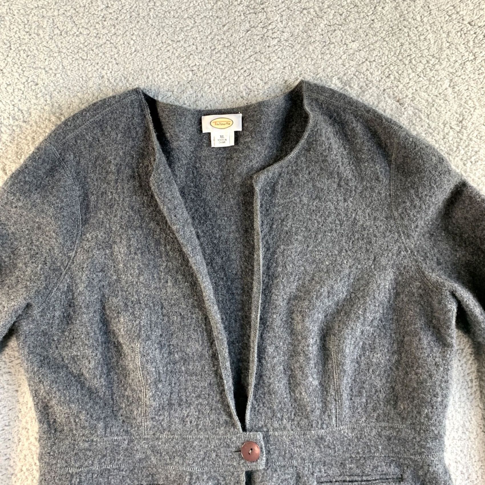 Talbots Talbots Jacket Womens XL Gray 100% Wool Blazer Open Front Shetland Coat 1 Button Size XL / US 12-14 / IT 48-50 - 4 Thumbnail