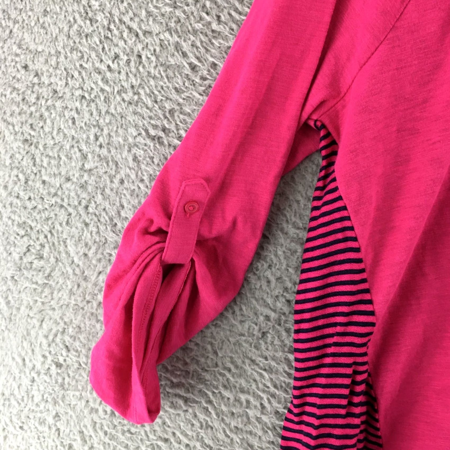 Pinko Sonoma Tunic Top Womens XL Pink Stripes Roll Tab Sleeves Roundneck Casual Size XL / US 12-14 / IT 48-50 - 3 Thumbnail