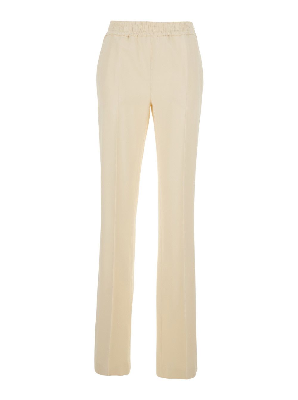Beige Pants with Elastic Waist and Logo Plaque on the Front in Fabric Woman