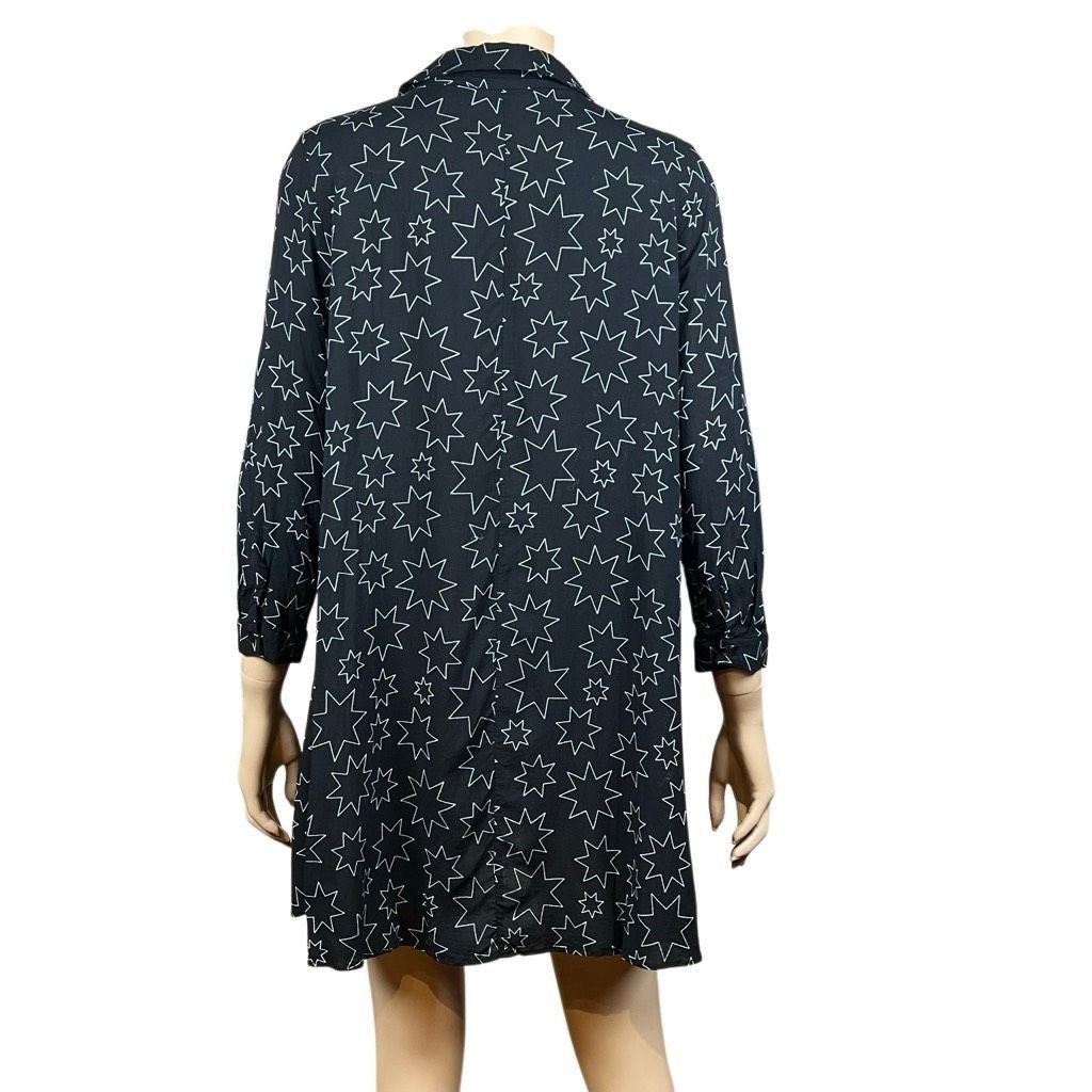 Zara Zara Woman Premium Denim Collection Star Print Shirt Dress Black White XS (050) Size XS / US 0-2 / IT 36-38 - 5 Thumbnail
