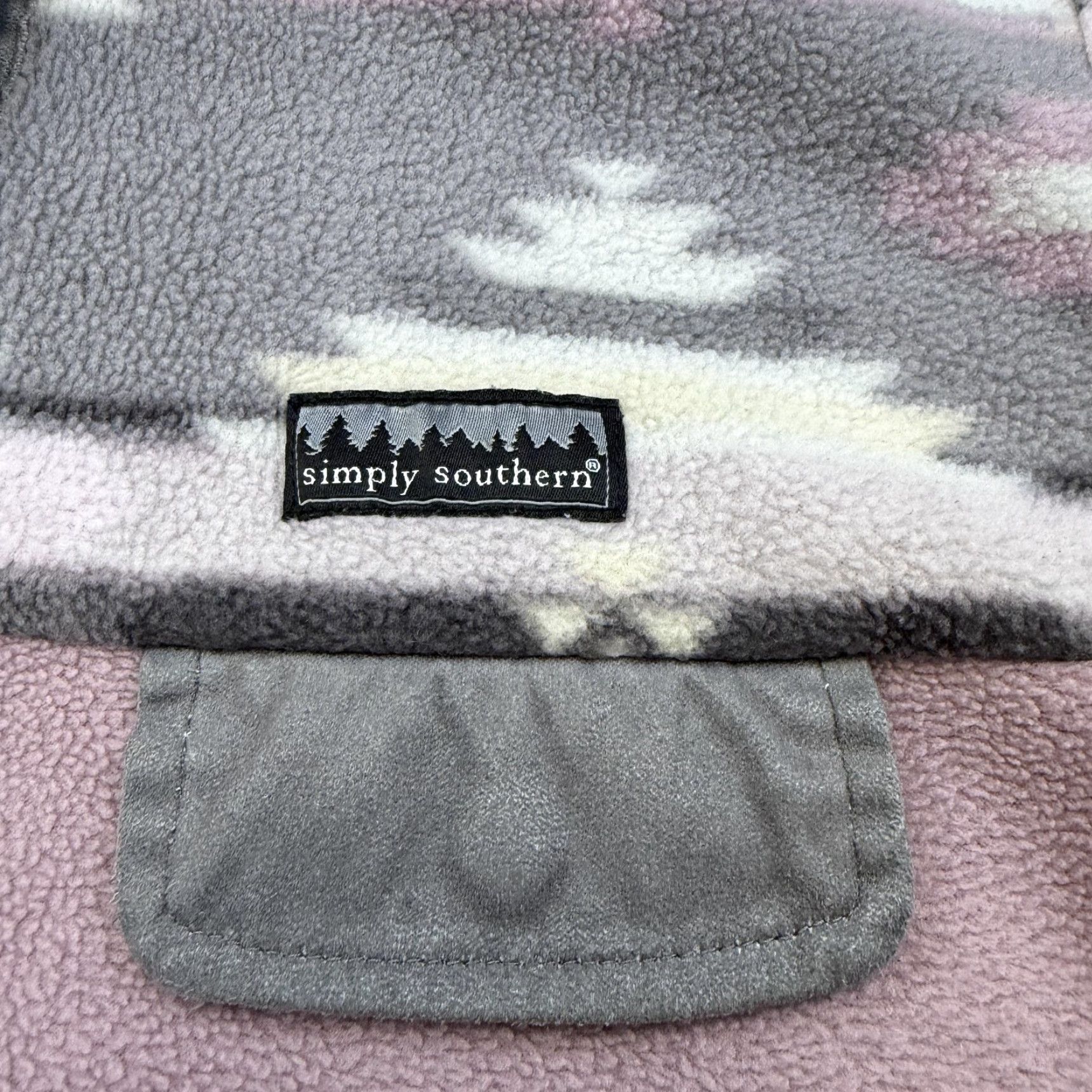 Vintage Simply Southern Fleece Pullover Womens Medium Purple Gray Aztec Snap Neck Sweater Mock Neck Geometric Vintage No Size M / US 6-8 / IT 42-44 - 4 Thumbnail