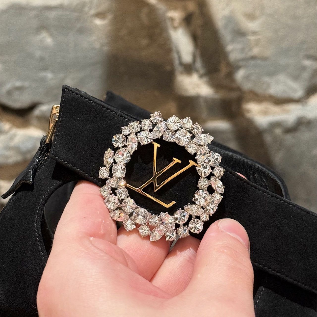 Louis Vuitton Louis Vuitton Black Suede Madeleine Crystal Logo Sandals Size US 9 / IT 39 - 2 Thumbnail