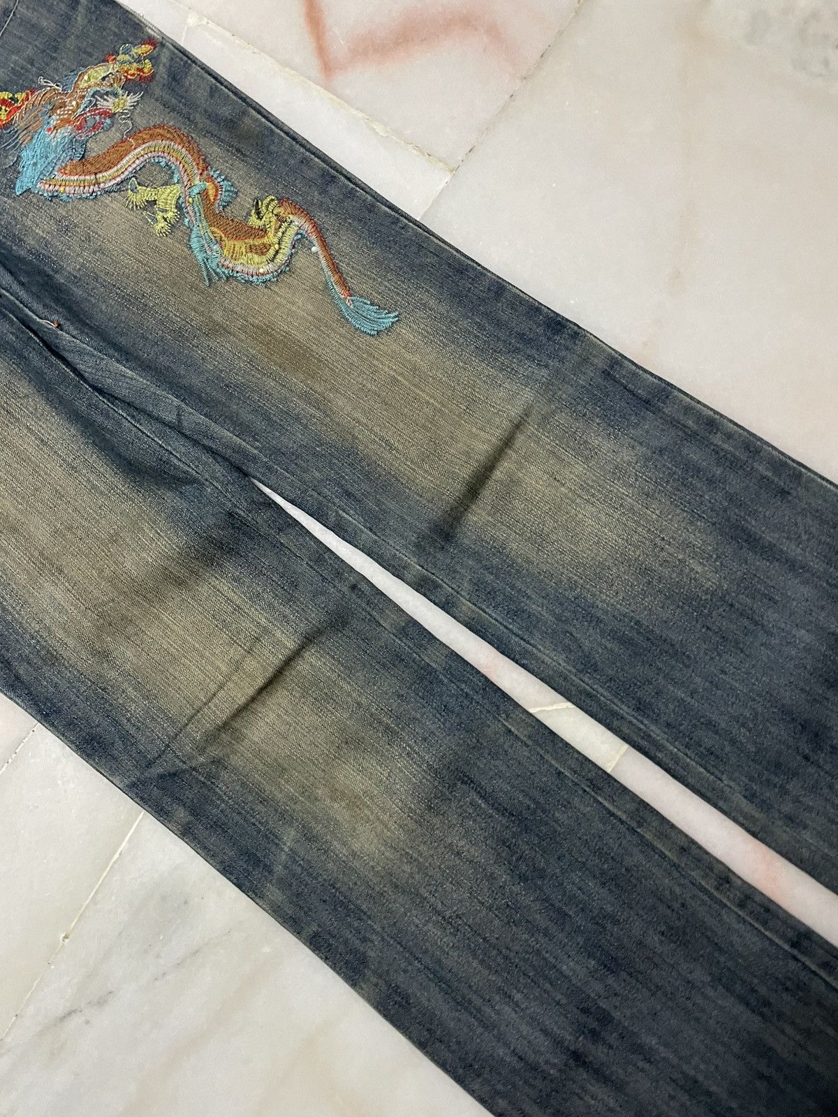 Seditionaries 💥Flared💥🇯🇵 Mudwash Tattoo Dragon Embroidery Bootcut Jean Size 28" / US 6 / IT 42 - 6 Thumbnail