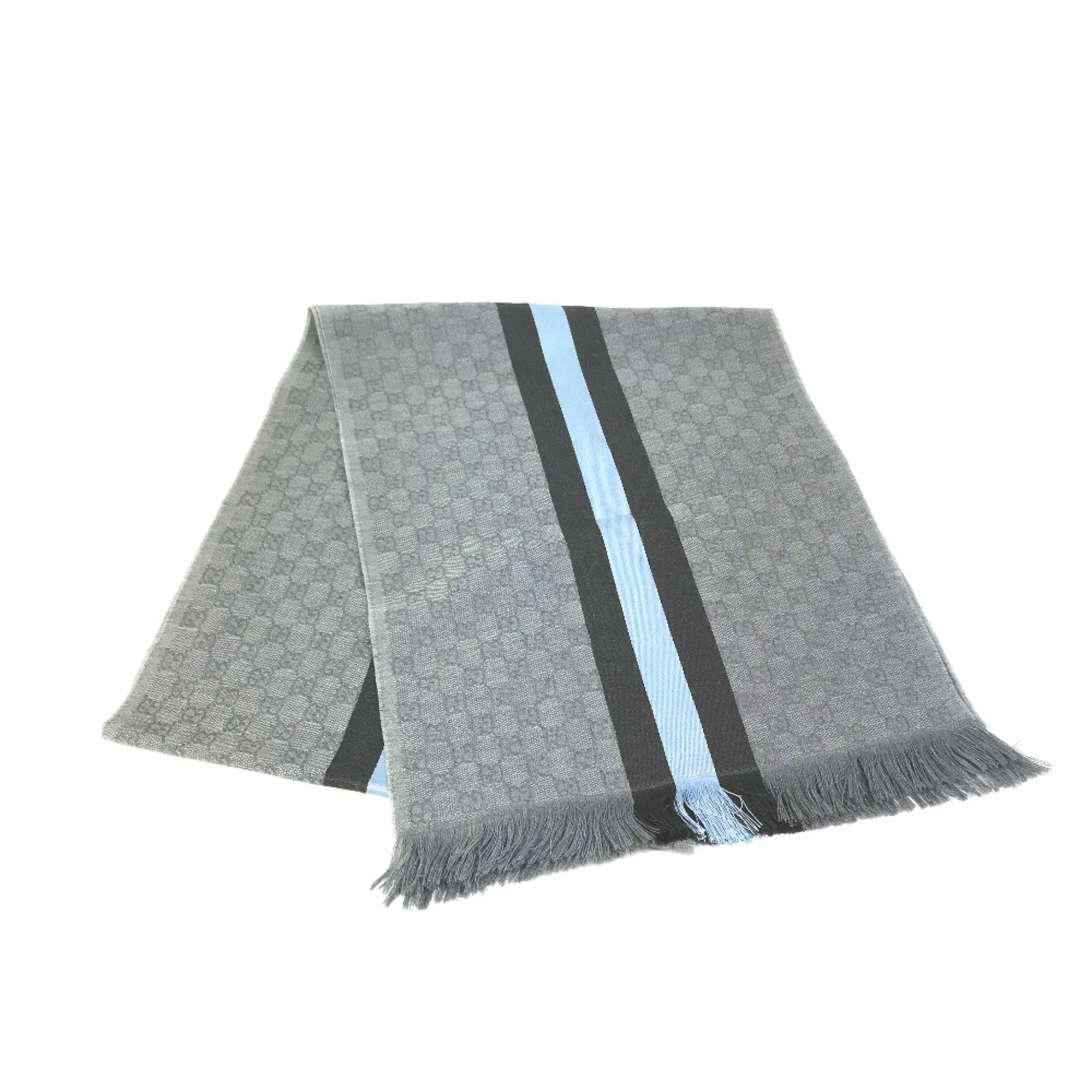 Gucci Gucci 542984 fringe Scarf Gray x blue x black Size ONE SIZE - 1 Thumbnail