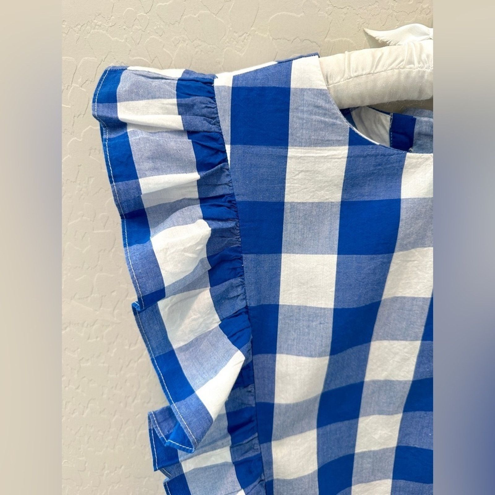 Anthropologie ANTHROPOLOGIE Blue Gingham Checkered Ruffle Sleeveless Top Size XS / US 0-2 / IT 36-38 - 4 Thumbnail