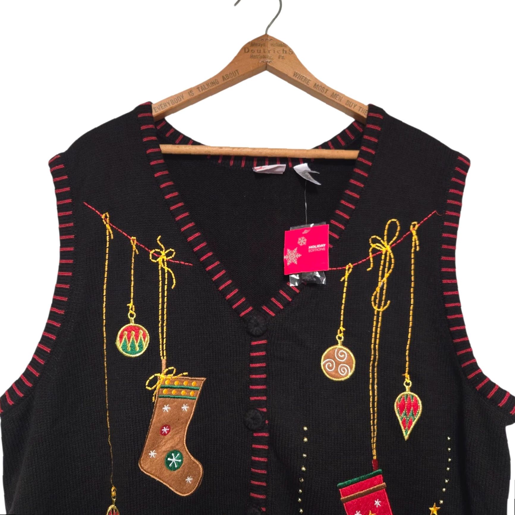 Vintage VINTAGE Holiday Editions Christmas Vest Women 2XL Black Embroidered NWT Cap Sleeve Knit Santa Claus Holiday Christmas Vintage Yes Size XXL / US 16-18 / IT 52-54 - 2 Thumbnail