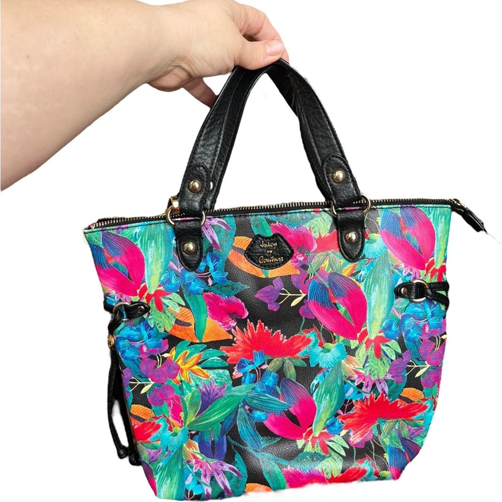 Juicy Couture Juicy Couture Black Faux Tropical Floral Print Bag Size ONE SIZE - 6 Thumbnail