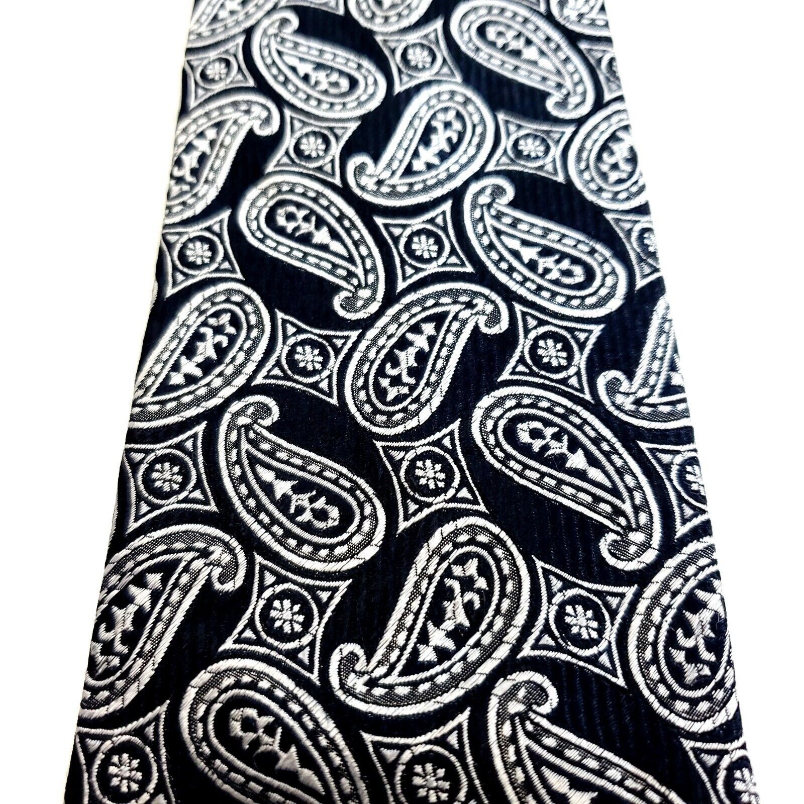 Zanetti Zanetti Italy Black Gray Paisley Woven Long Silk Tie Size ONE SIZE - 2 Thumbnail