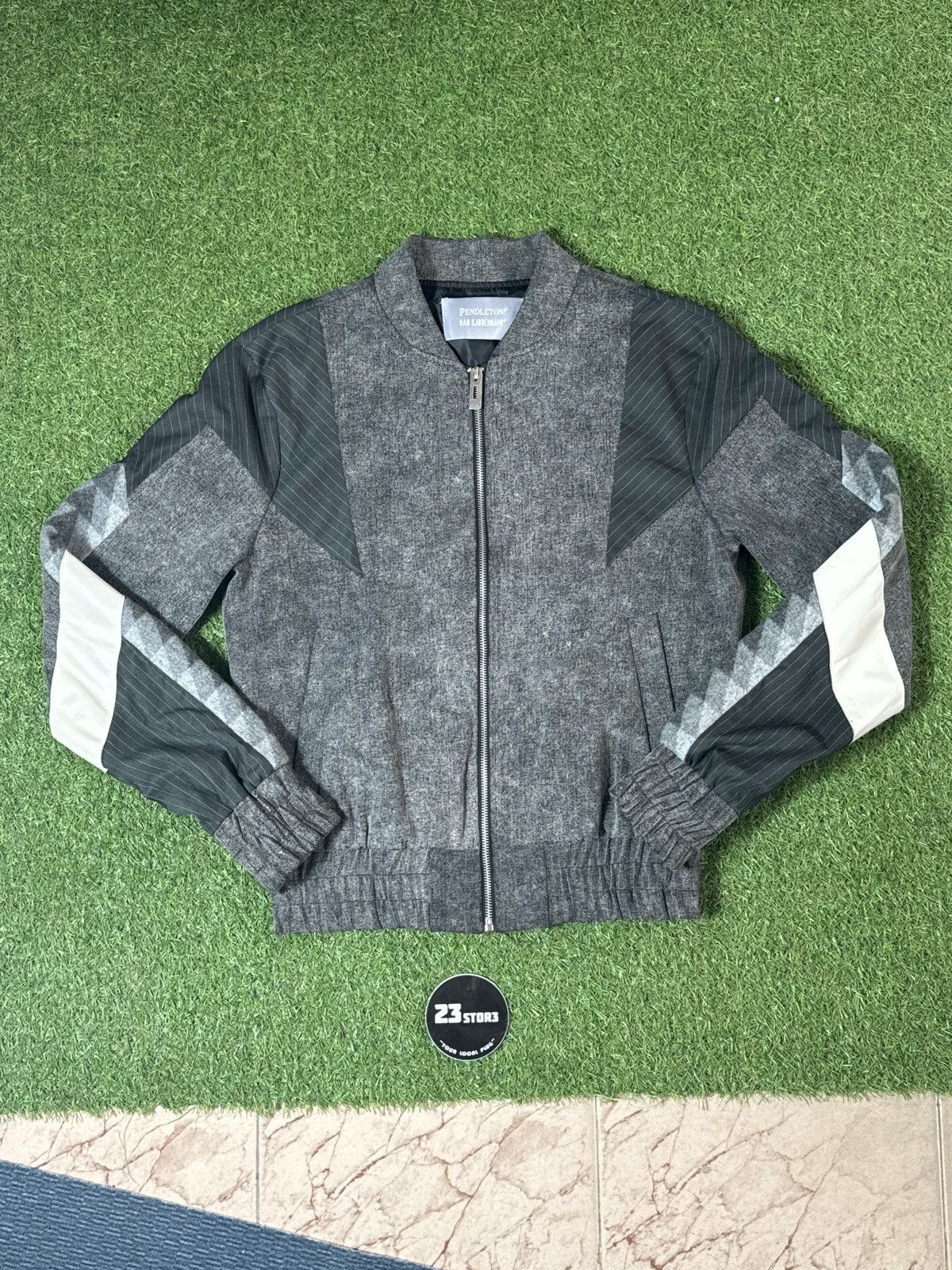 image of Han Kjobenhavn x Pendleton Han Kjøbenhavn X Pendleton Bomber Ss2017 in Gray White (Size Small)