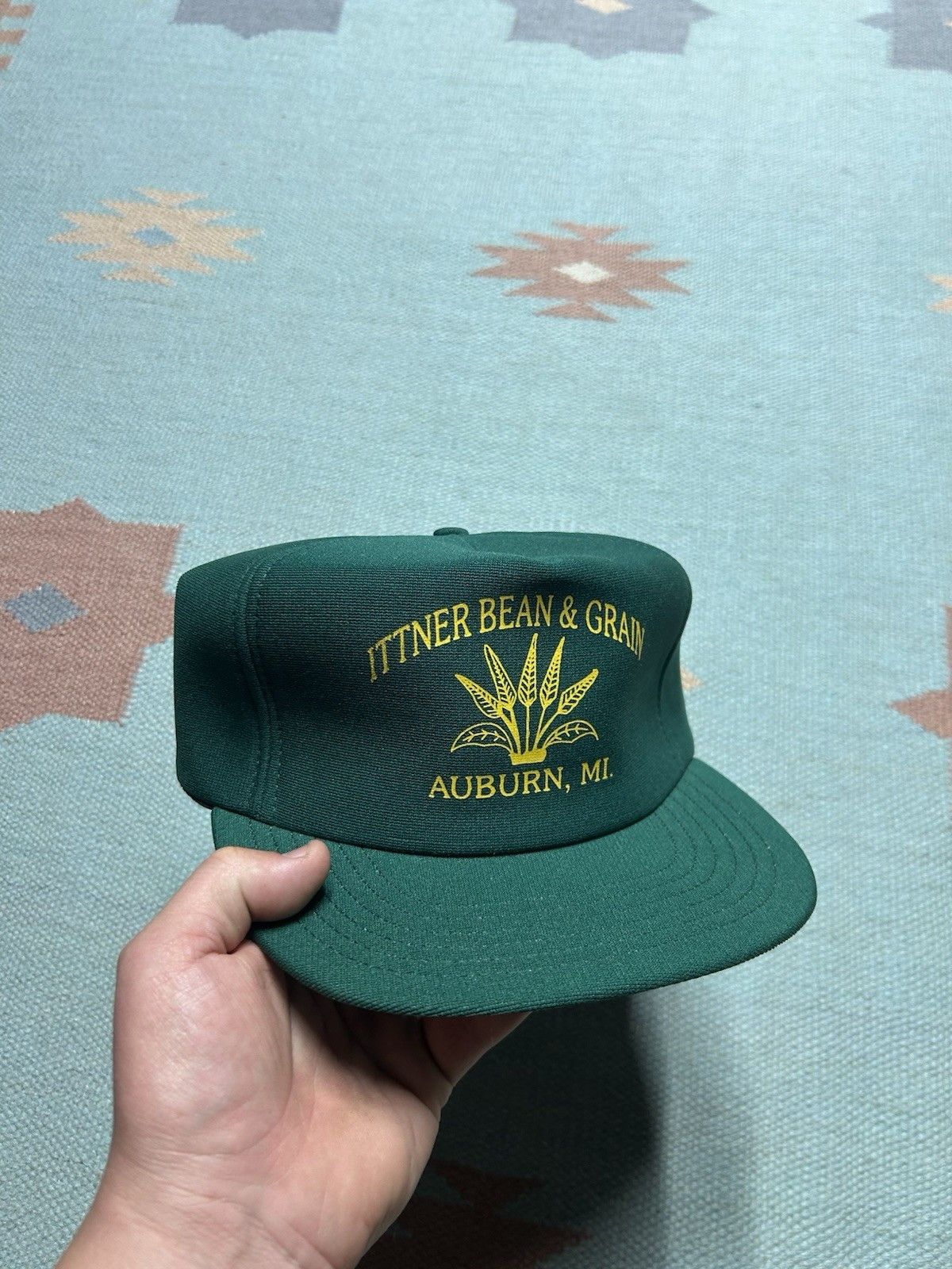 Vintage Vtg 80 snap hat Ittner bean & grain auburn Michigan farm USA Size ONE SIZE - 1 Thumbnail