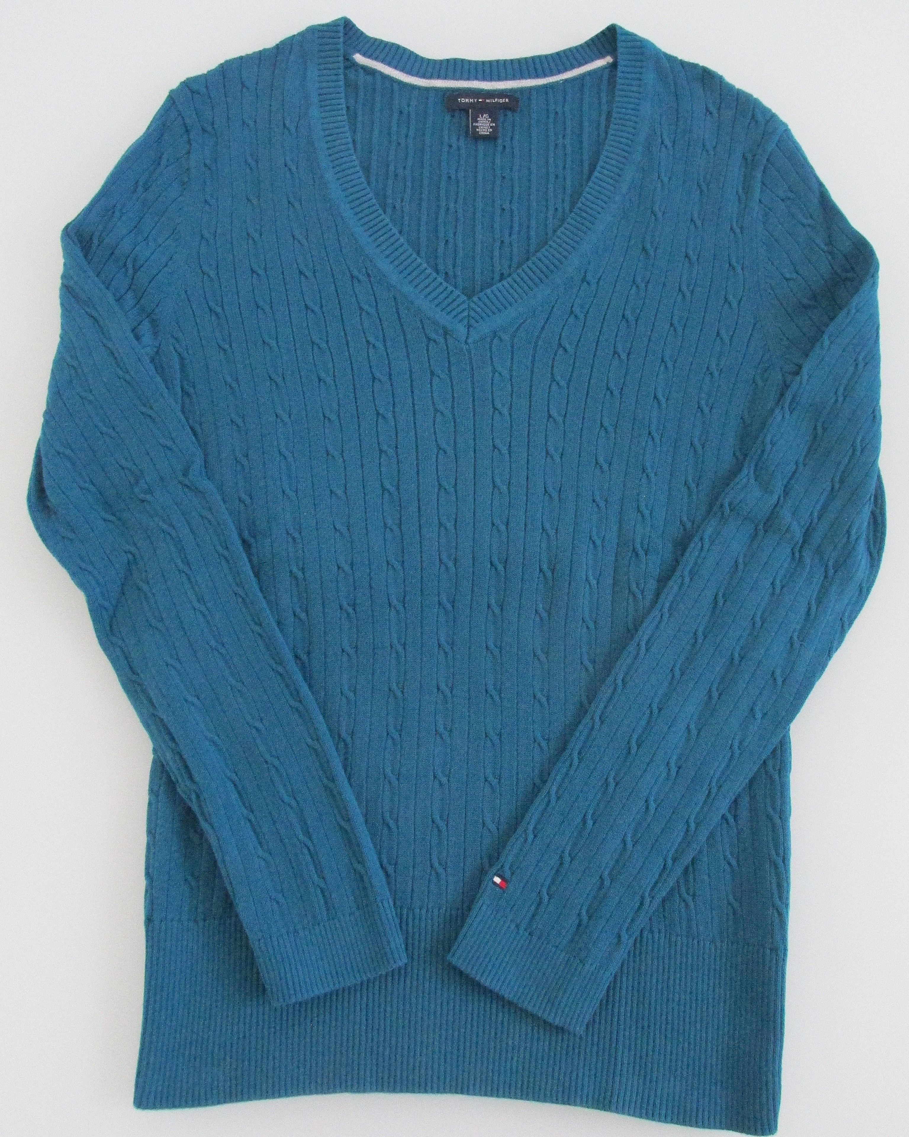 Tommy Hilfiger Tommy Hilfiger Women's V-Neck Cotton Sweaters Size Large Size L / US 10 / IT 46 - 1 Thumbnail