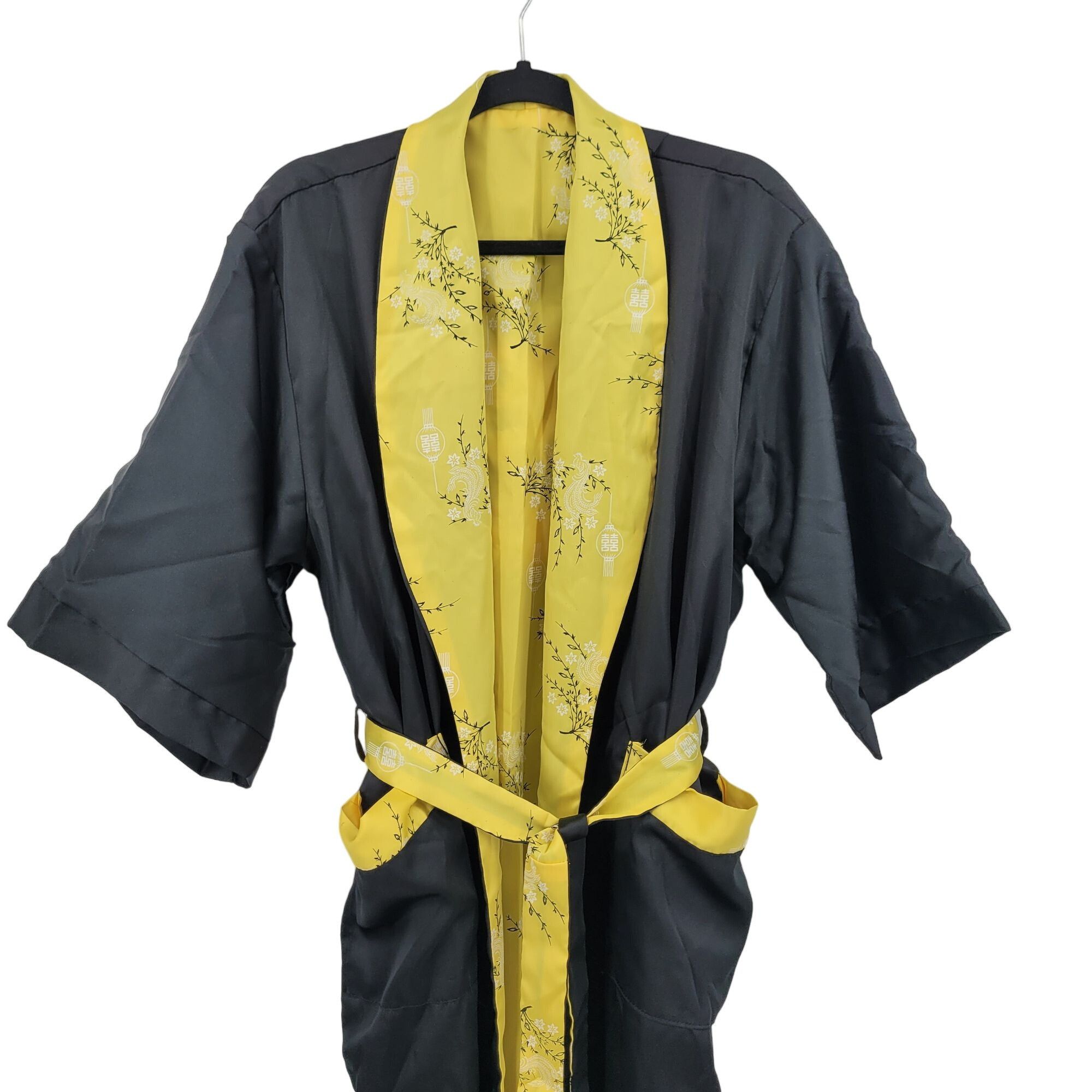 Japanese Brand Reversible Kimono Robe L Black Embroidered Dragon Yellow Flo Size US L / EU 52-54 / 3 - 20 Thumbnail