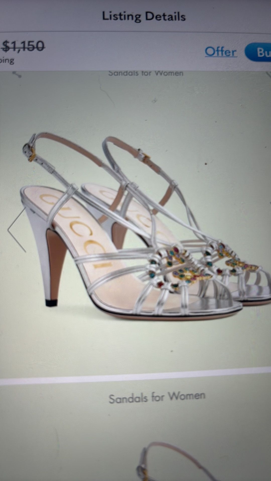 Gucci Gucci Silver Leather Sandal with Multi Colored Jeweled GG Size US 9 / IT 39 - 2 Thumbnail