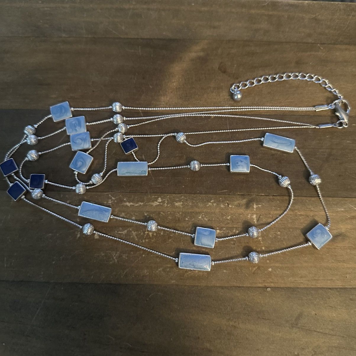 Other Long silver tone double layered station blue tiles necklace Size ONE SIZE - 2 Thumbnail