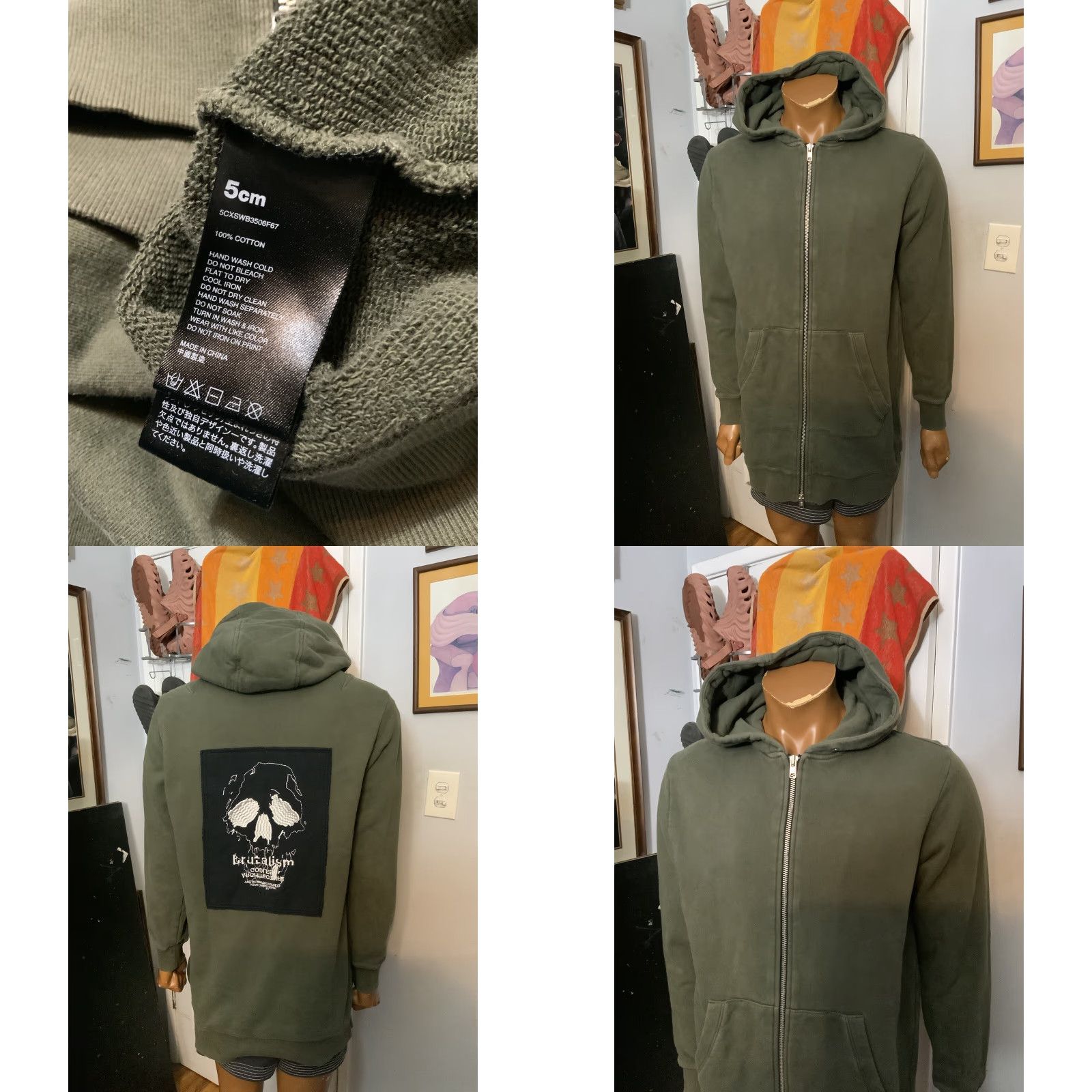 Architect VINTAGE 5CM Brutalism Architect Your Future Skull Archive Japan Patch Longline Hoodie Mens Large Green Full Zip Size US L / EU 52-54 / 3 - 8 Thumbnail