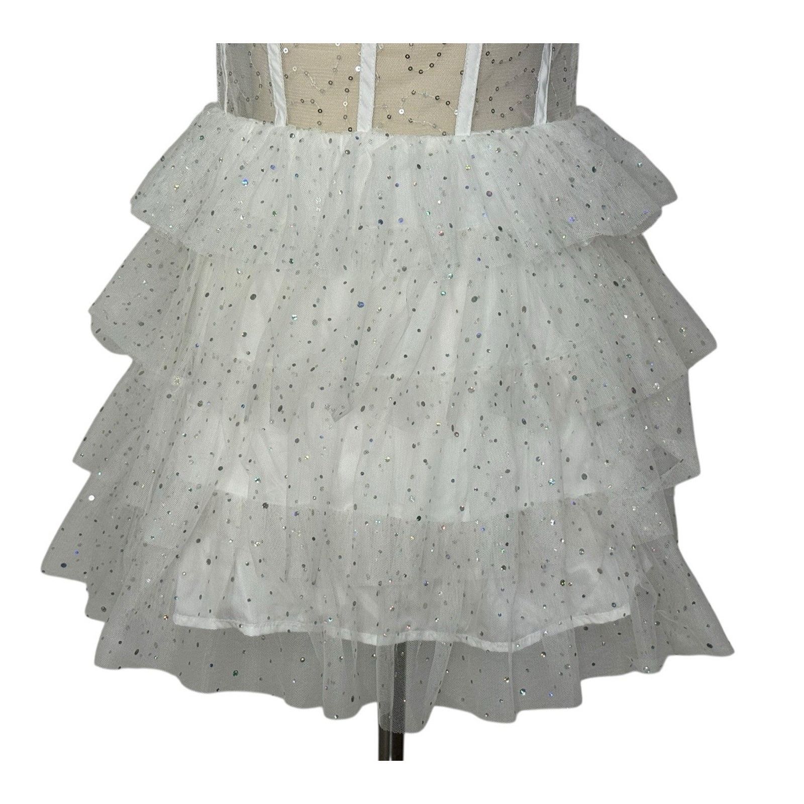 Other Iridescent Sparkly Tiered Tulle Mini Dress Mesh Corset Boned Size L / US 10 / IT 46 - 4 Thumbnail