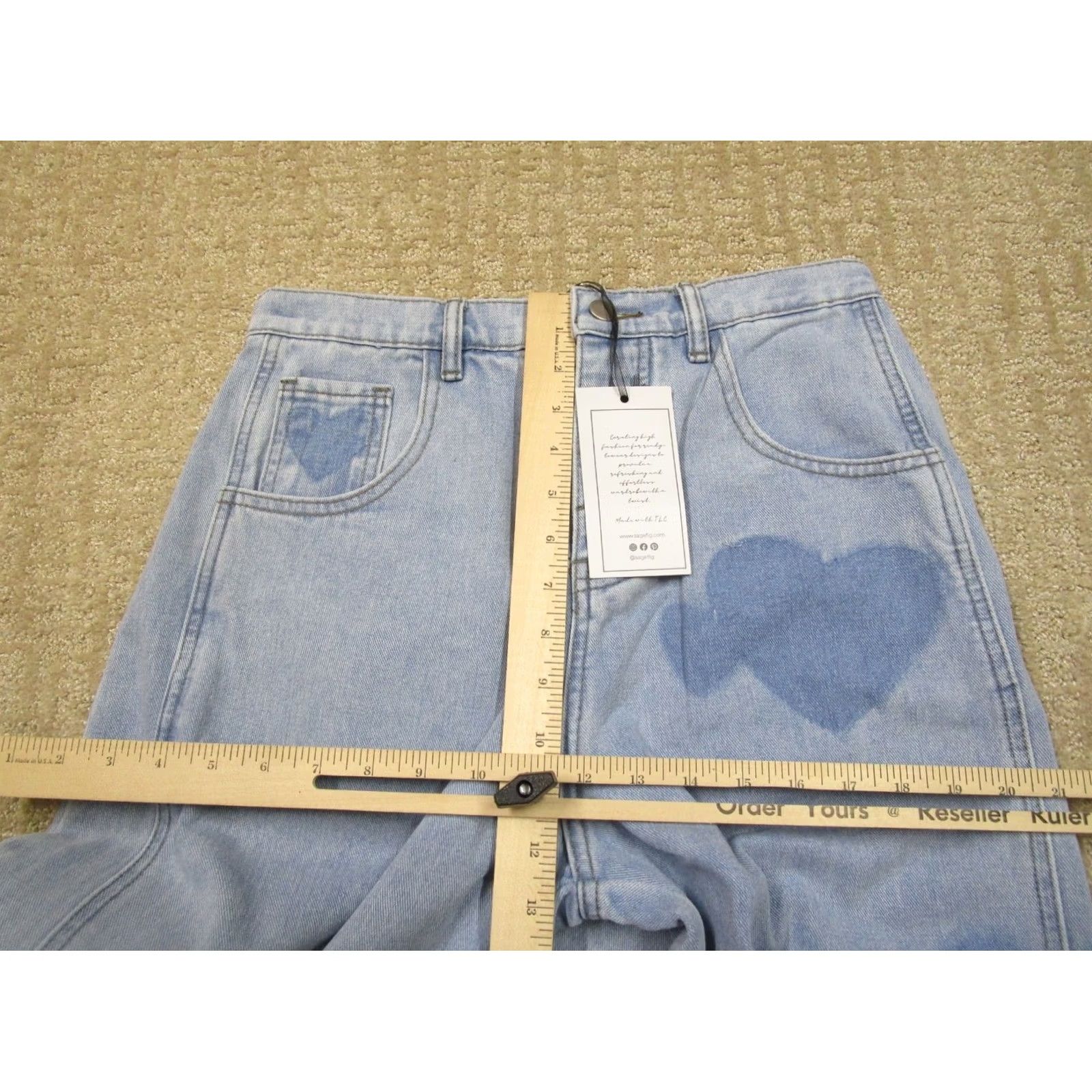 Vintage Sage Fig Jeans Women 30 High Rise Barrel Button Fly Hearts Light Wash NWT Jeans Size 32" / US 10 / IT 46 - 6 Thumbnail