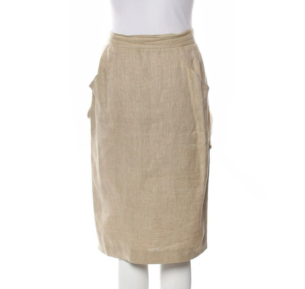 Fendi Fendi 365 Vintage Skirt XL | Linen Blend | Taupe Tan | 1980 Size 38" / US 16 / IT 52 - 1 Thumbnail