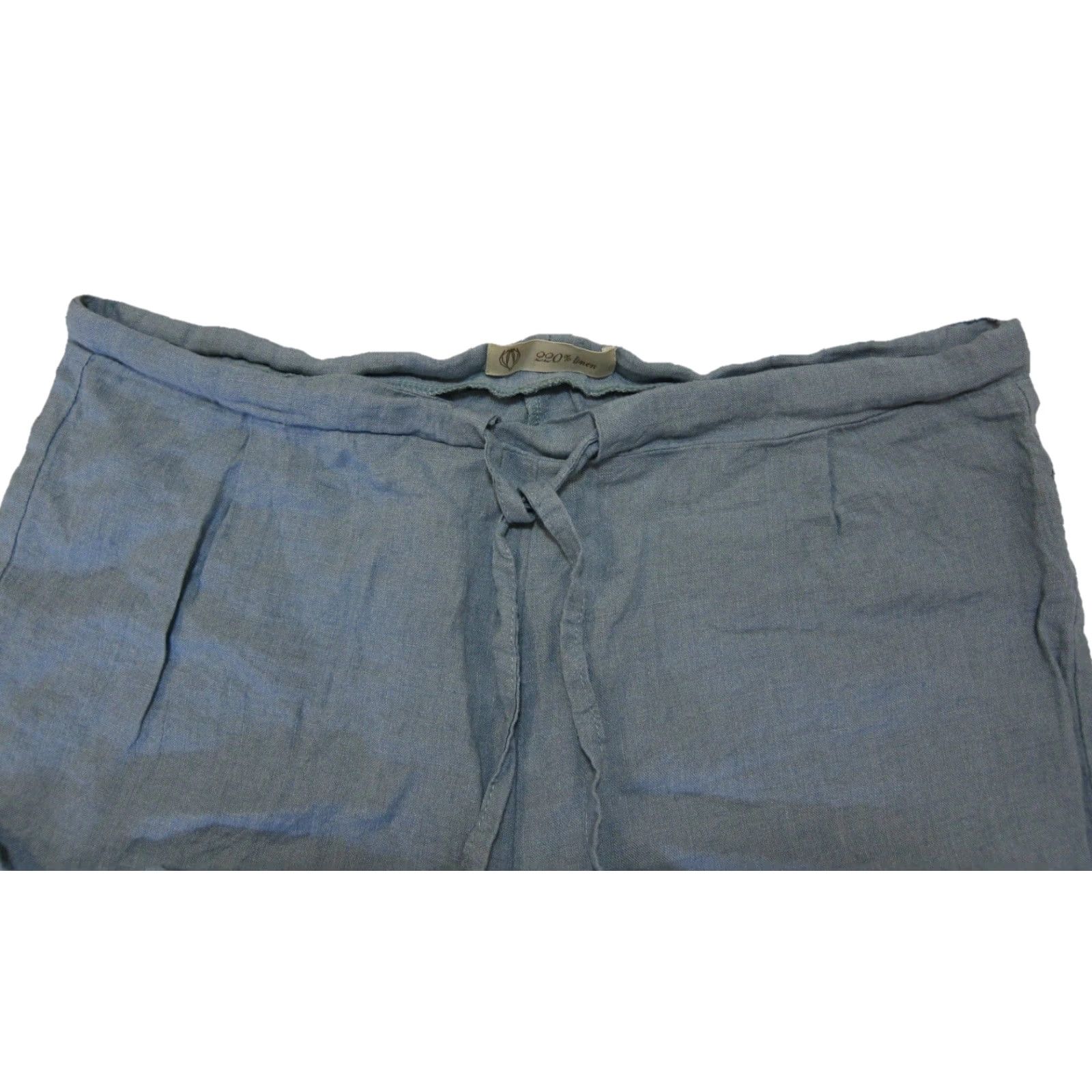Vintage 220% Linen Blue Green Tie High Rise Waist Casual Flowy Shorts Women Size Medium Size 24" / US 00 / IT 34 - 4 Thumbnail