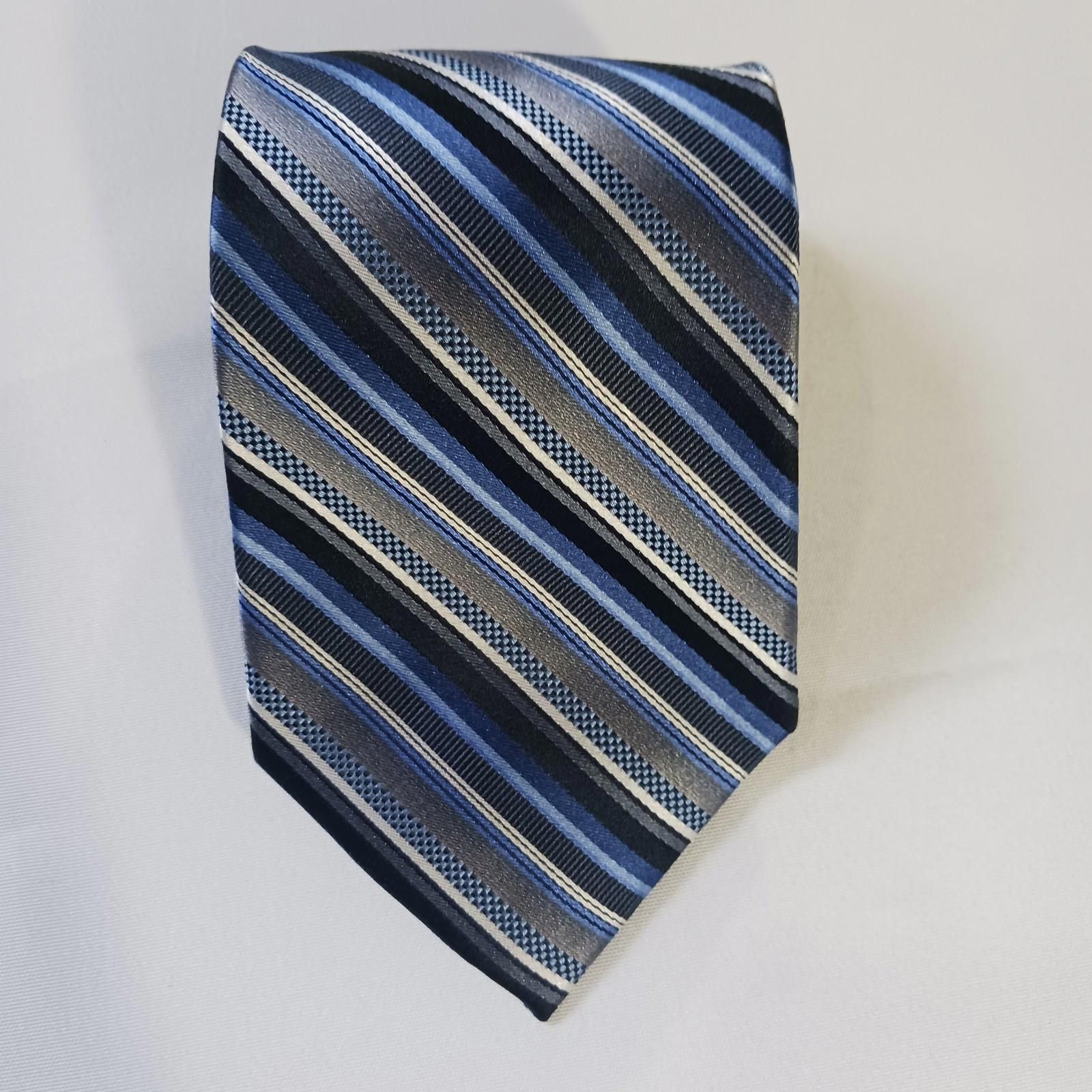 Other Platinum Designs Men Tie Blue/Gray Striped 100% Silk Classic Size ONE SIZE - 1 Thumbnail